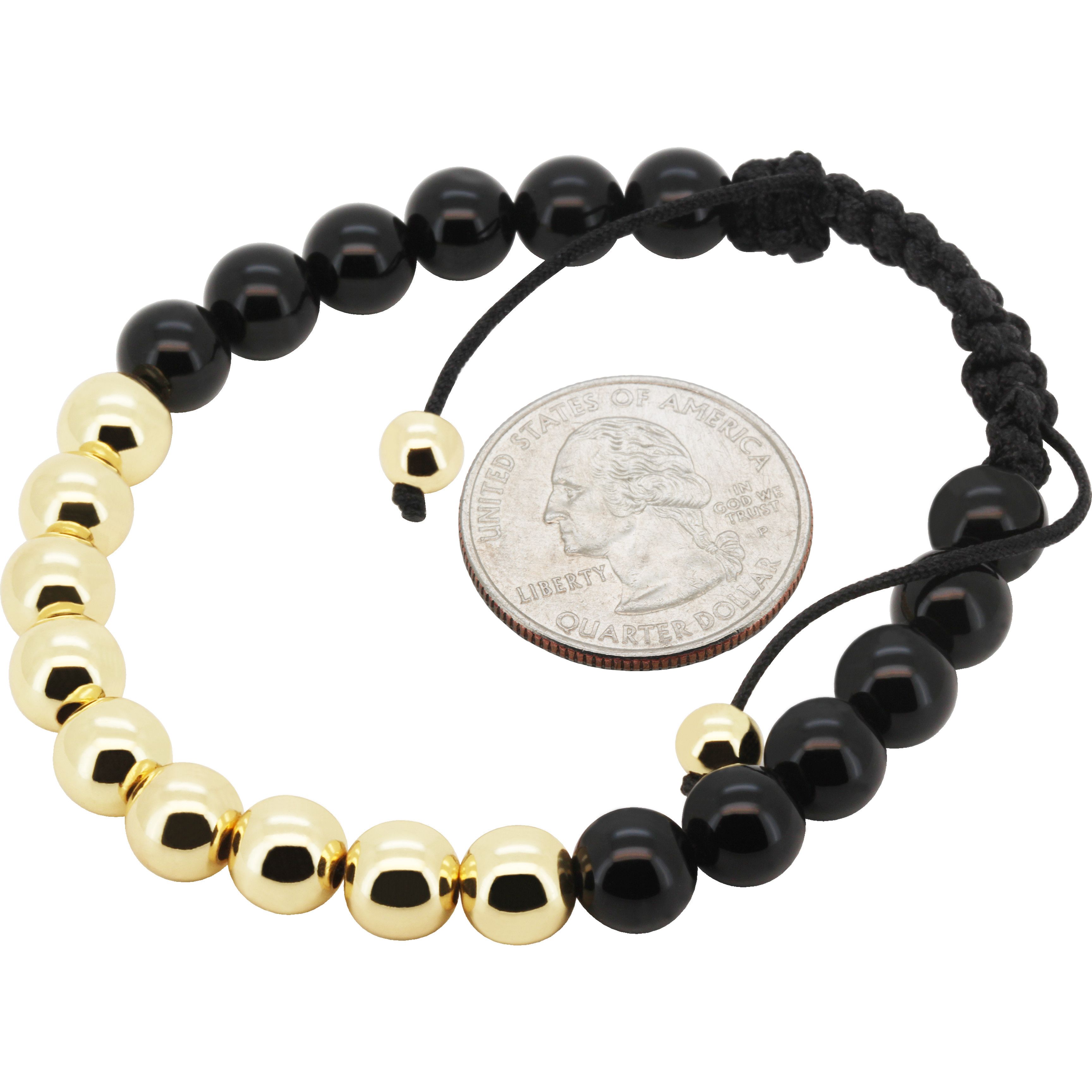 Other 14k GP 8mm Obsidian Beaded Adjustable Bracelet 7.5”-8” Size ONE SIZE - 1 Preview