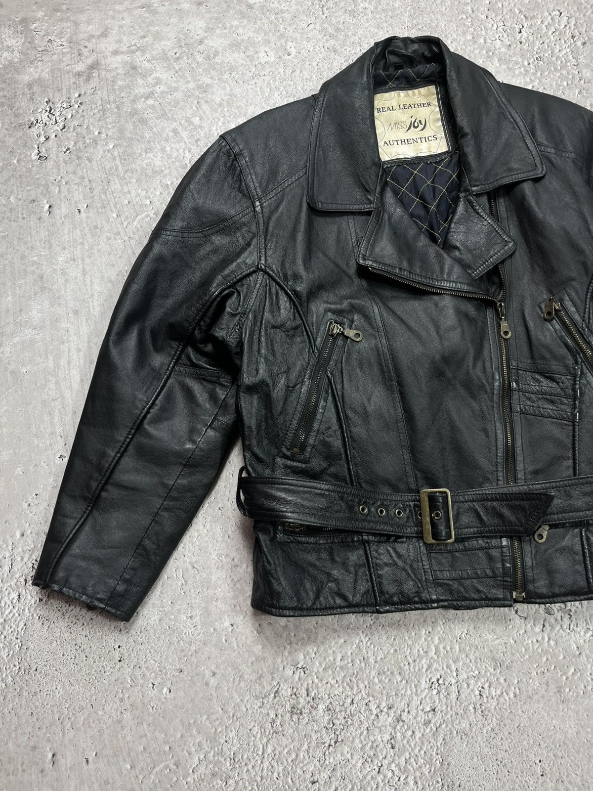 Leather Vintage Black Real Leather Biker Jacket Belted Motorcycle Size US M / EU 48-50 / 2 - 3 Thumbnail