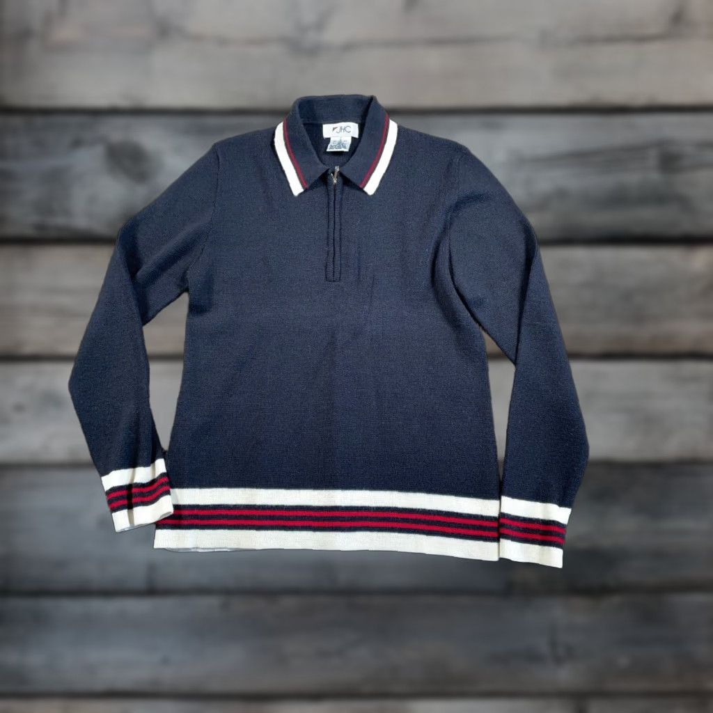 Vintage WOMENS Vintage Black Red White Trim Lightweight Wool Blend 1/4 Zip Sweater Large Preppy Retro Size L / US 10 / IT 46 - 1 Thumbnail
