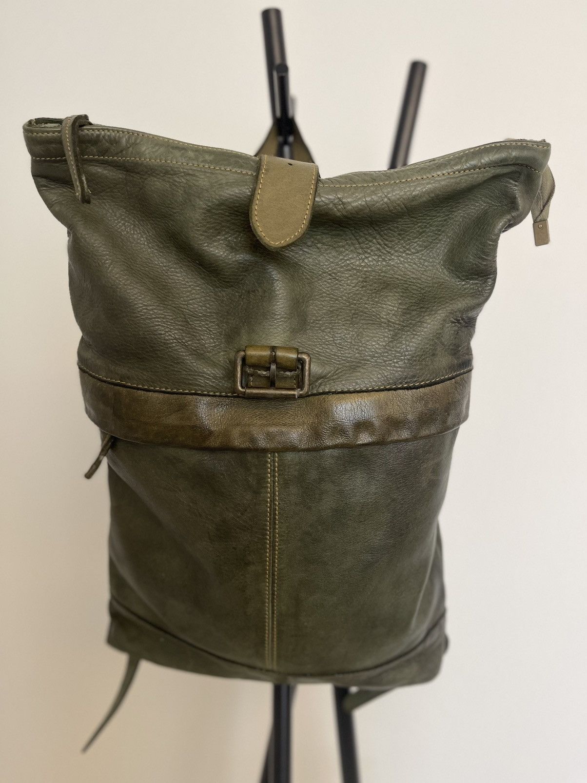 image of Italian Designers Italian Leather Messenger Bag/backpack in Green, Men's