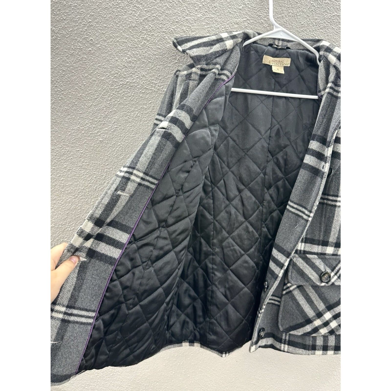 Vintage Natural Reflections Women’s Peacoat Size Medium Grey Plaid Wool Button Up Jacket Size M / US 6-8 / IT 42-44 - 6 Thumbnail