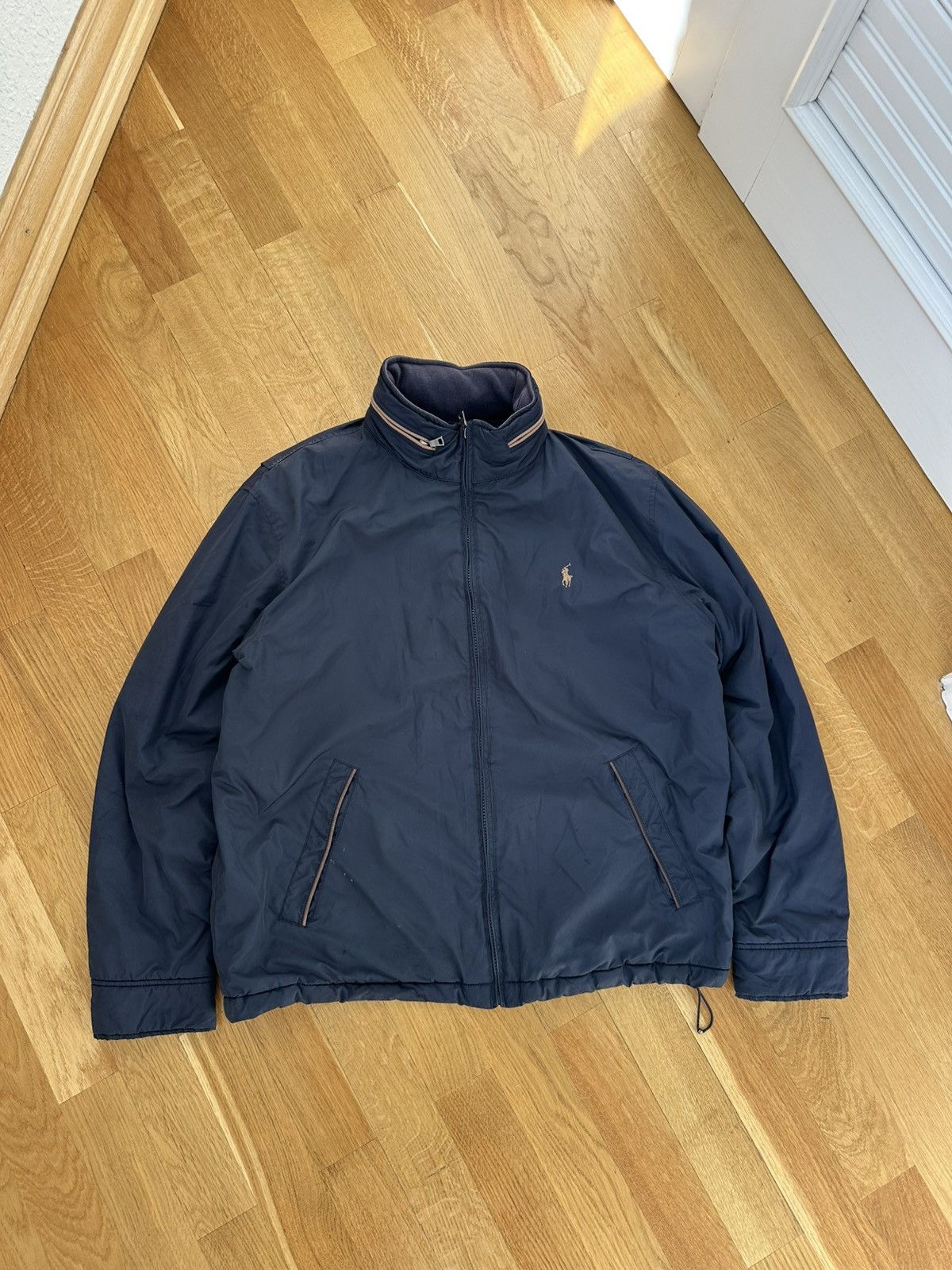 Vintage Polo Ralph Lauren Blue Zip Jacket Brown Logo Fit