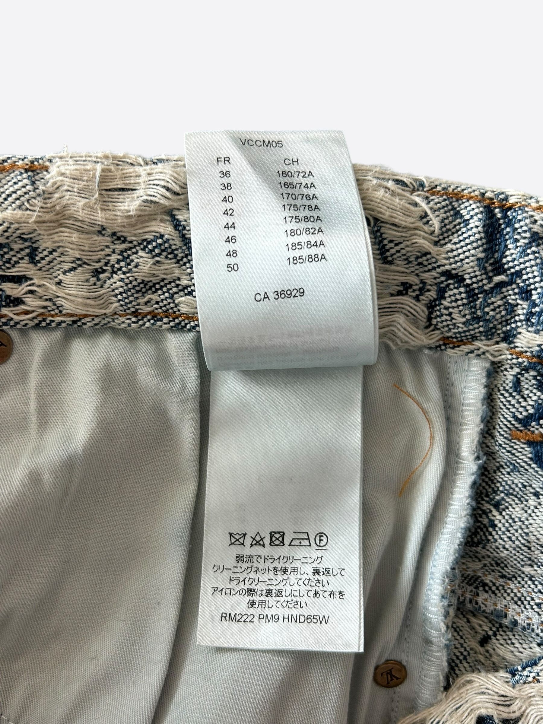 Louis Vuitton Blue & White Floral Distressed Carpenter Shorts Size US 33 - 6 Thumbnail