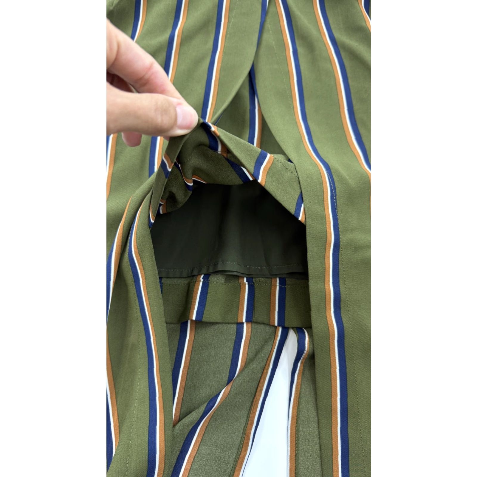 Olive JOA Skirt Womens Large Olive Green Blue Striped Pockets Zip Wide-Leg Long Lightweight Bohemian Casual Travel Size 36" / US 14 / IT 50 - 3 Thumbnail