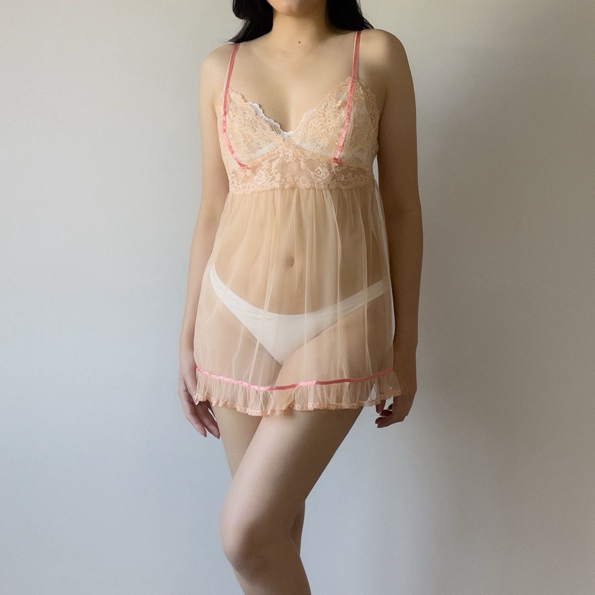 Victoria's Secret Victoria’s Secret Peach Sheer Mesh Mini Slip Dress (S) Size S / US 4 / IT 40 - 4 Thumbnail