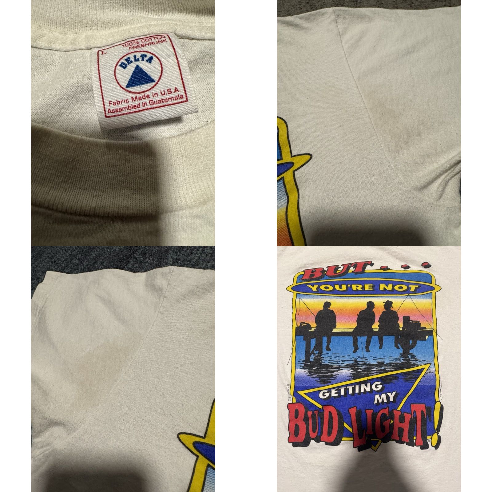 Delta VINTAGE Bud Light "I Love You Man" Beer Promo Budweiser 1996 T Shirt Large 90s Mens White Cotton Crew Neck Short Sleeve Graphic Print Size US L / EU 52-54 / 3 - 9 Thumbnail