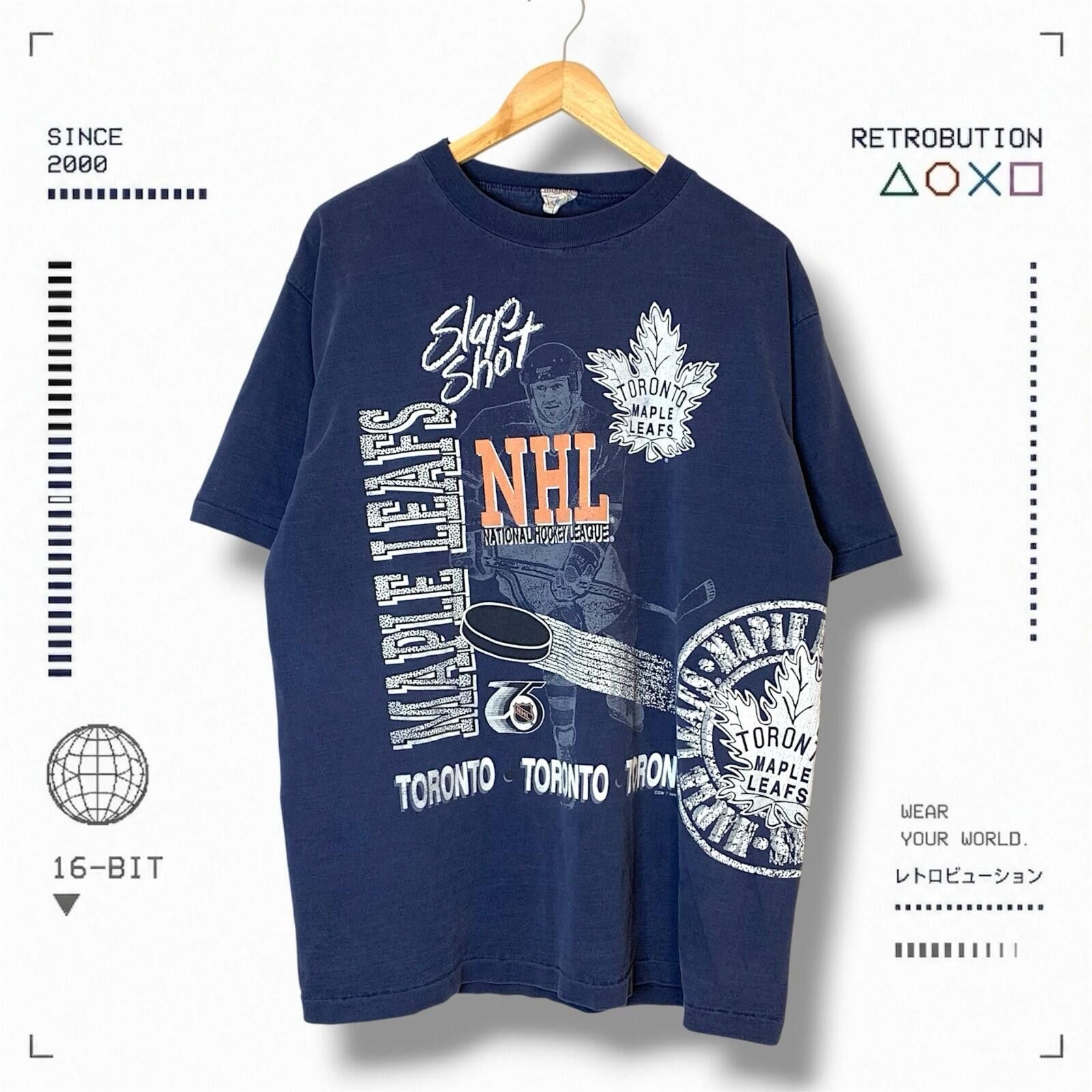 Vintage 1991 Toronto Maple Leafs AOP NHL Shirt Blue Size L