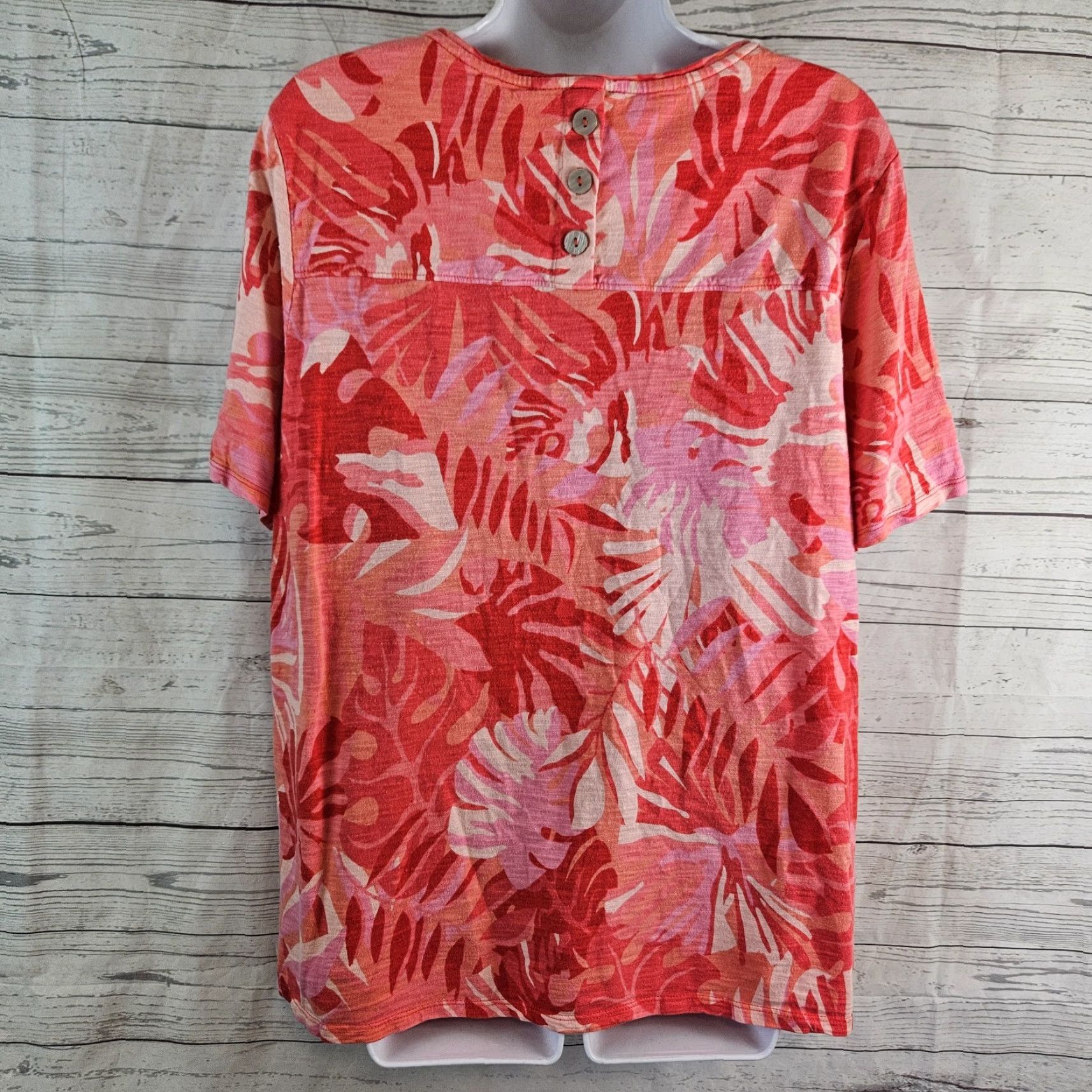 Vintage Chico's Womens Top XL Pink Red Leaf Print Short Sleeve Cotton Blend Shirt Womens XL Pink Red Leaf Print T-Shirt Size XL / US 12-14 / IT 48-50 - 3 Thumbnail