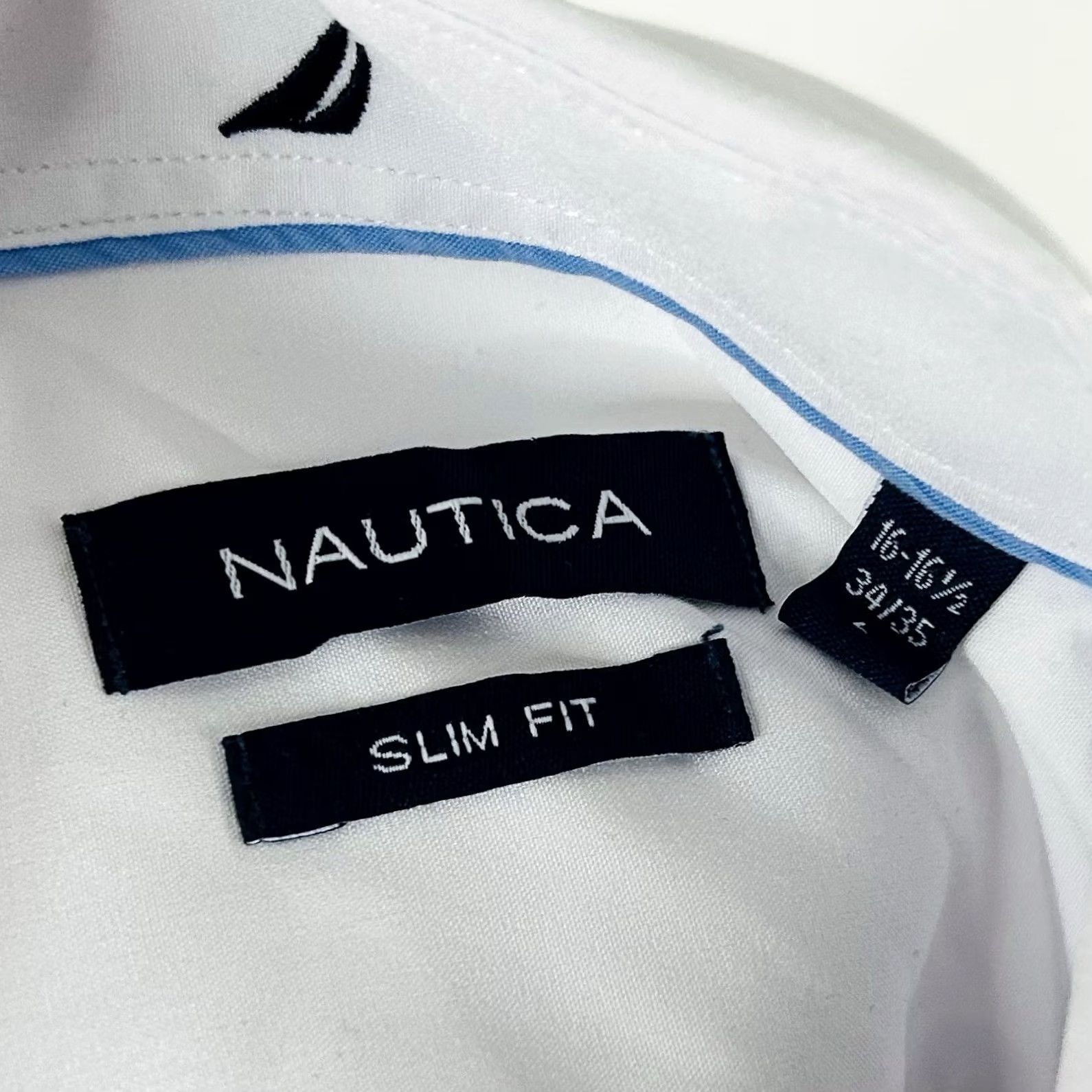 Nautica Nautica Dress Shirt Slim White 16 16.5 34/35 Polyester Blend Formal Button Collar Spread Mens Regular Size Size 46R - 3 Thumbnail