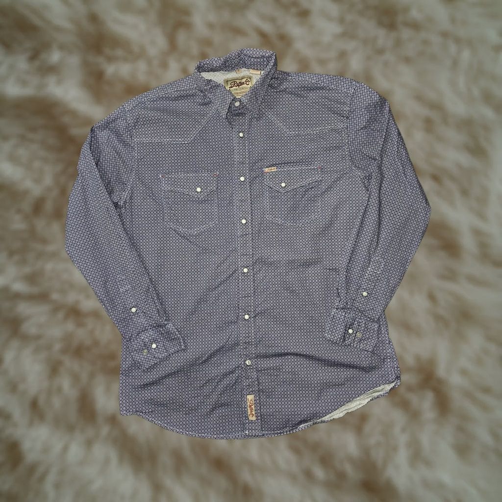 Vintage Rafter C Shirt Mens XL Blue Geometric Western Pearl Snap Stretch Long Sleeve Size US XL / EU 56 / 4 - 1 Thumbnail