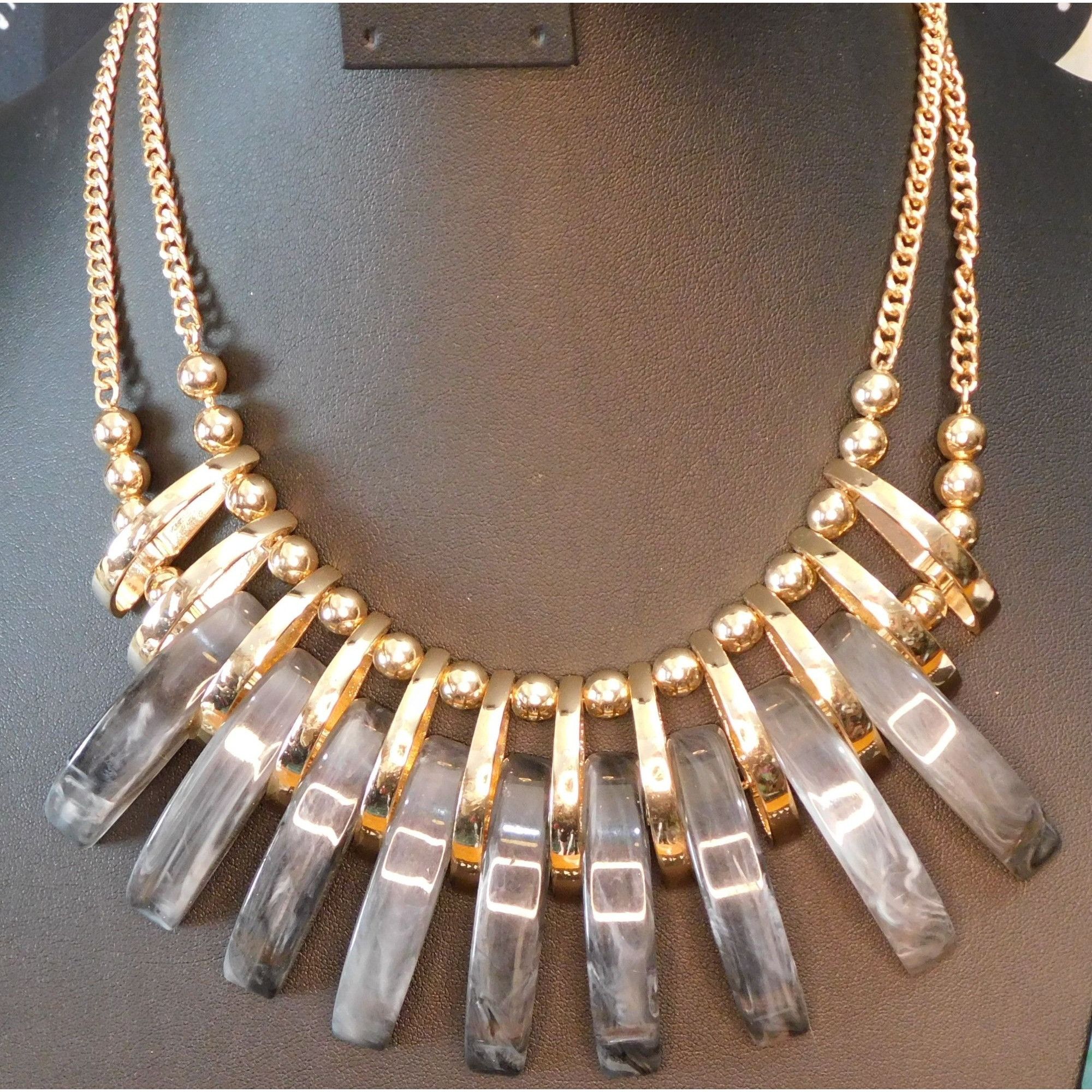 Other Abstract Grey And Gold Tone Statement Necklace Size ONE SIZE - 1 Thumbnail