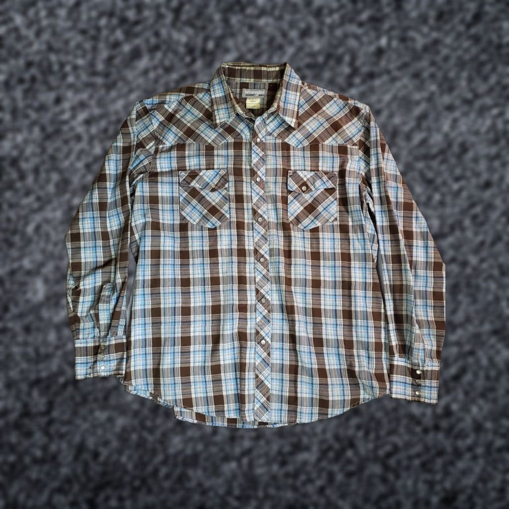 Wrangler Wrangler Shirt Western Long Sleeve Pearl Snap Cowboy Plaid XL Blue Mens Size US XL / EU 56 / 4 - 1 Thumbnail