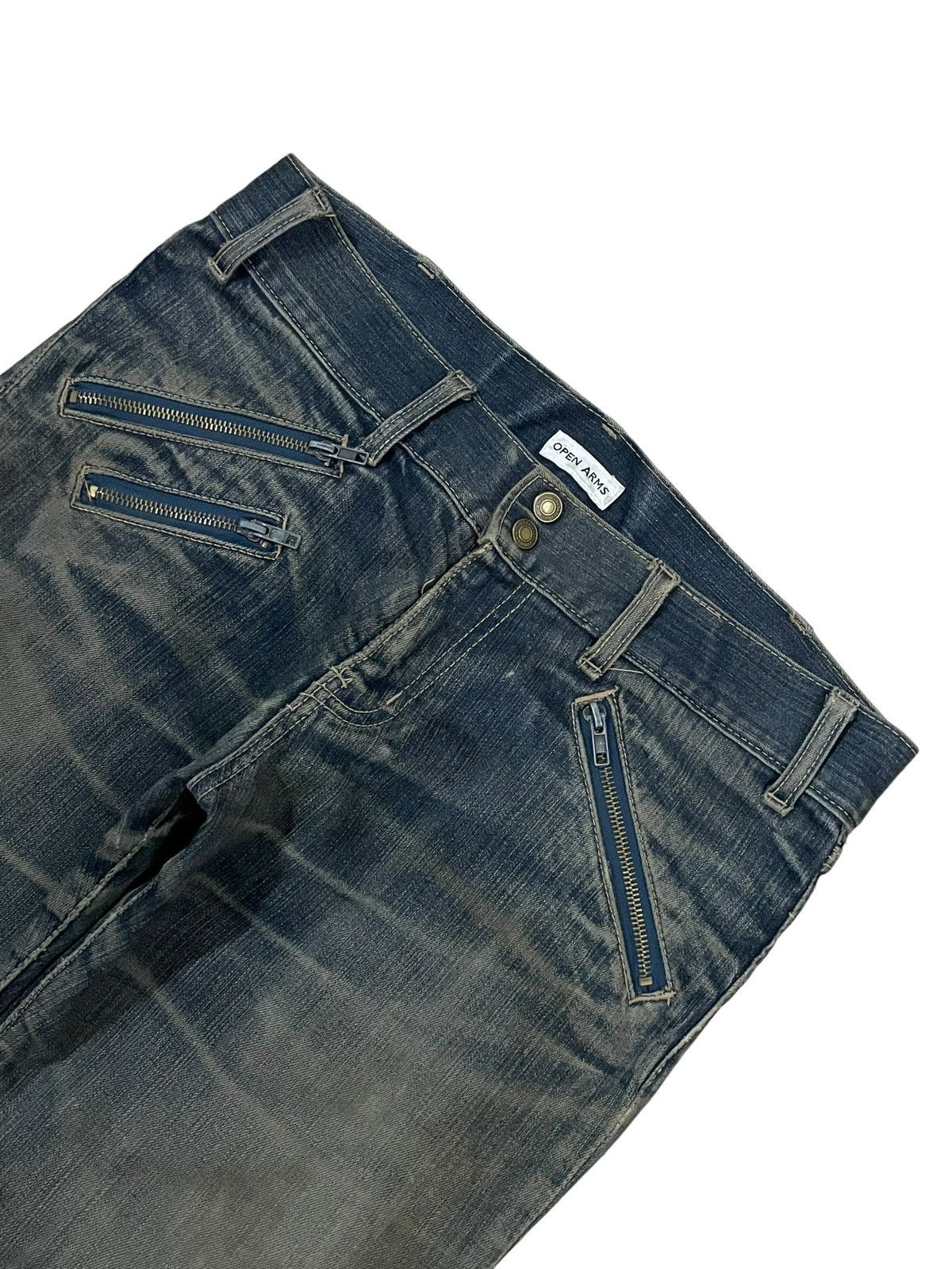 If Six Was Nine Vtg Japanese Multi Zip Bondage Style Mud Wash Ripped Jeans Size US 33 - 6 Thumbnail