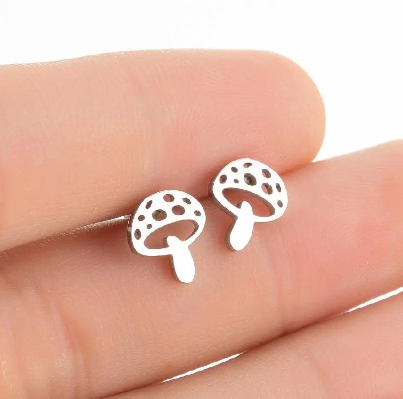 Jewelry Mini Mushroom Stud Earrings Charm Earring Gift Size ONE SIZE - 1 Preview