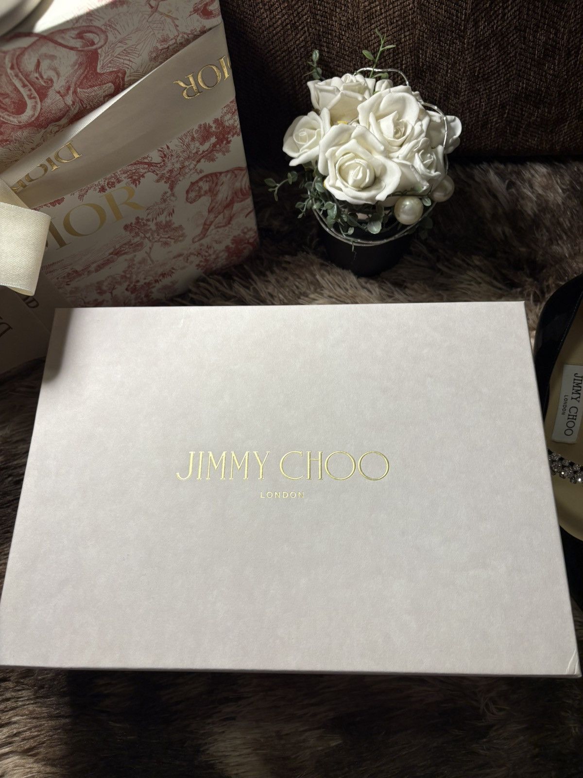 JIMMY CHOO BING 65 箱・保存袋付き Jimmy Choo Bing 65 / black polish with gemstones