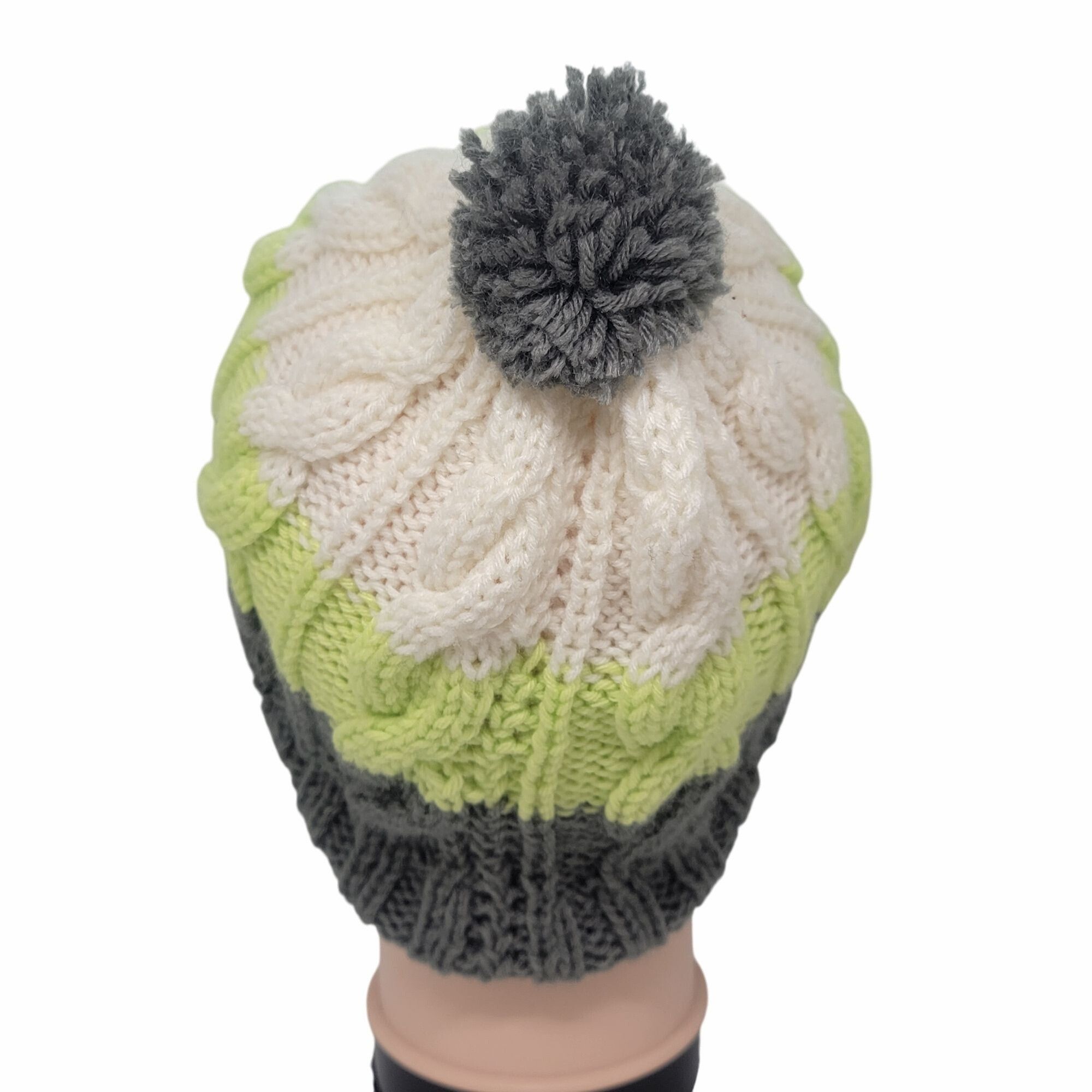 Other ⭐Adult Unisex Handmade Pom Beanie Cable Knit Color Block Gre Size ONE SIZE - 4 Thumbnail