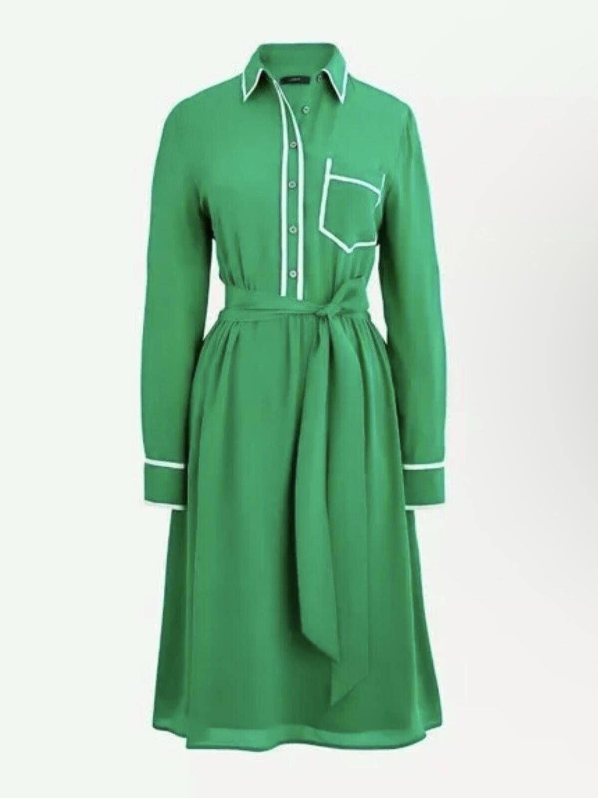 J.Crew J.Crew A-line Silk Shirtdress Warm Clover Belted Flare Dress Size M / US 6-8 / IT 42-44 - 1 Thumbnail