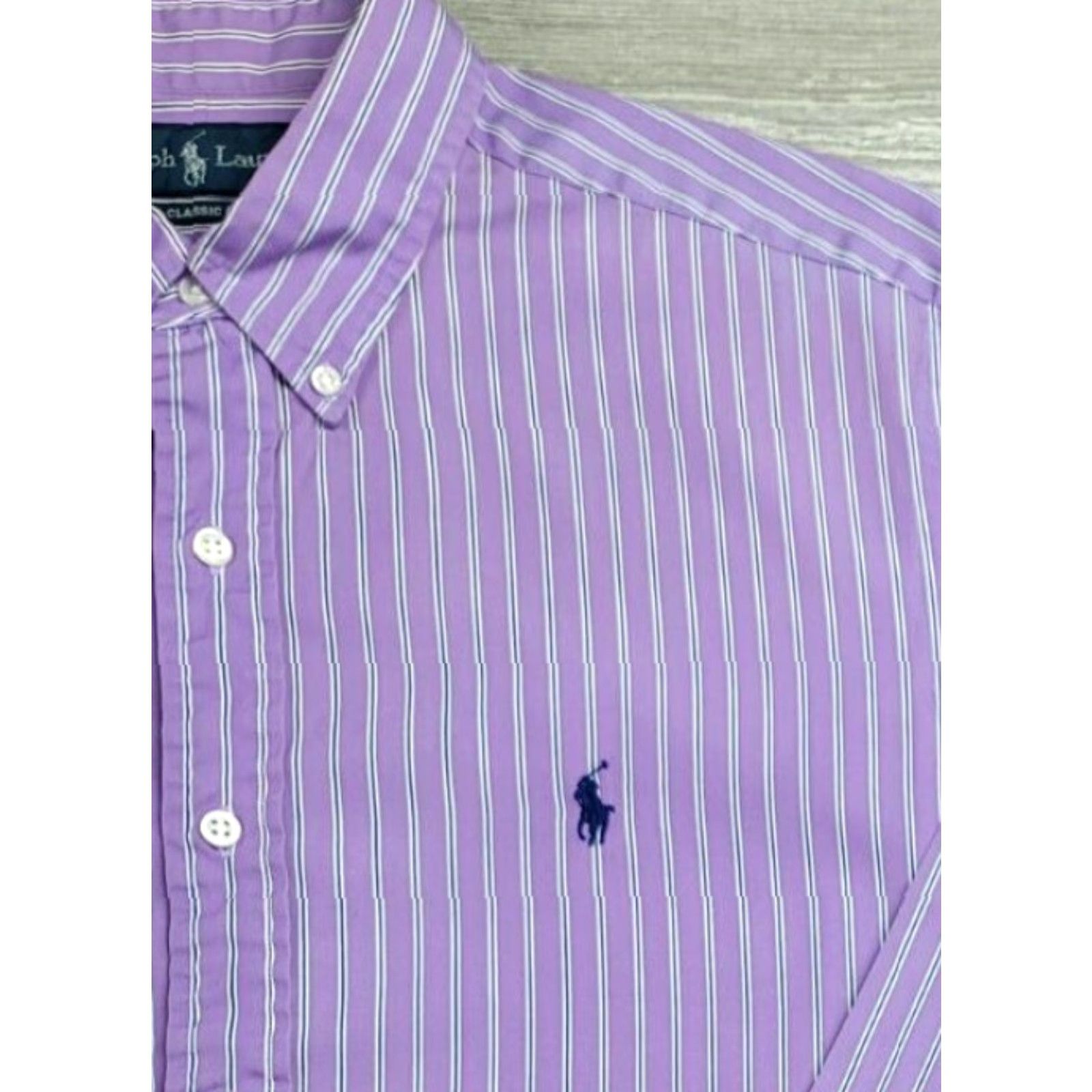 Polo Ralph Lauren VINTAGE Polo Ralph Lauren Shirt Striped Purple Button-Up Long Sleeve Mens 16.5-32/33 Size US XL / EU 56 / 4 - 3 Thumbnail
