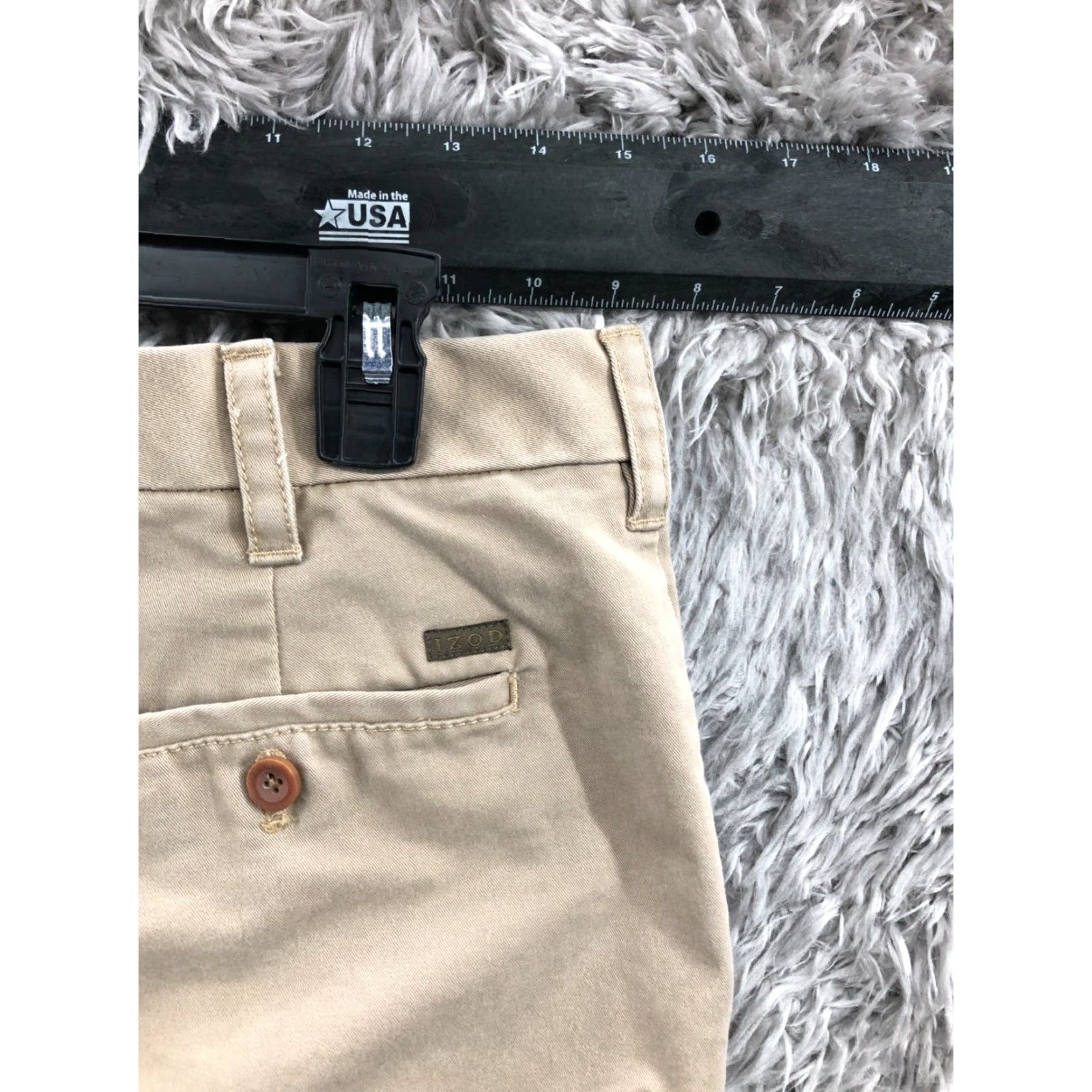 Izod Izod Chino Pants Mens Size 34x34 Beige Straight Rise Mid 34 Inseam 5-Pocket Solid Zipper Button Logo Regular Knit Polyester Blend Front Flat Front Size US 34 / EU 50 - 6 Thumbnail