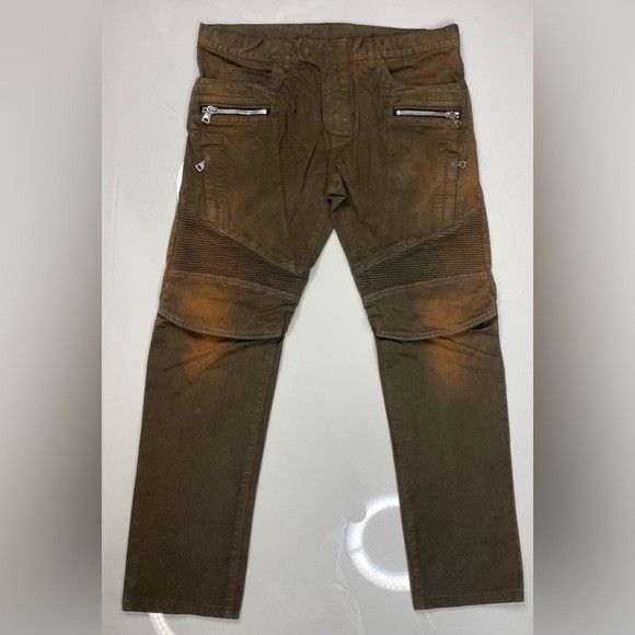 Image of Balmain Biker Denim Jeans Men Size 35 X 30 Brown