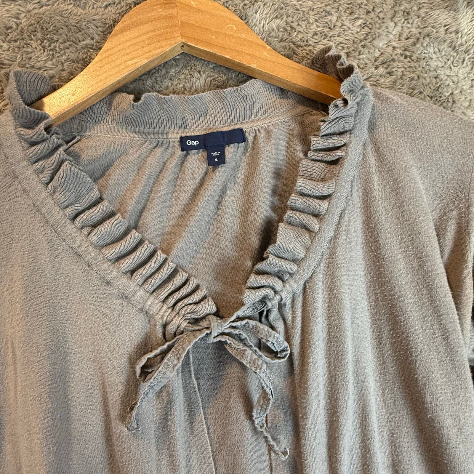 Gap Gap Gray Cotton Cardigan Sweater Open Tie Neck Ruffle S Y2K Size S / US 4 / IT 40 - 3 Thumbnail