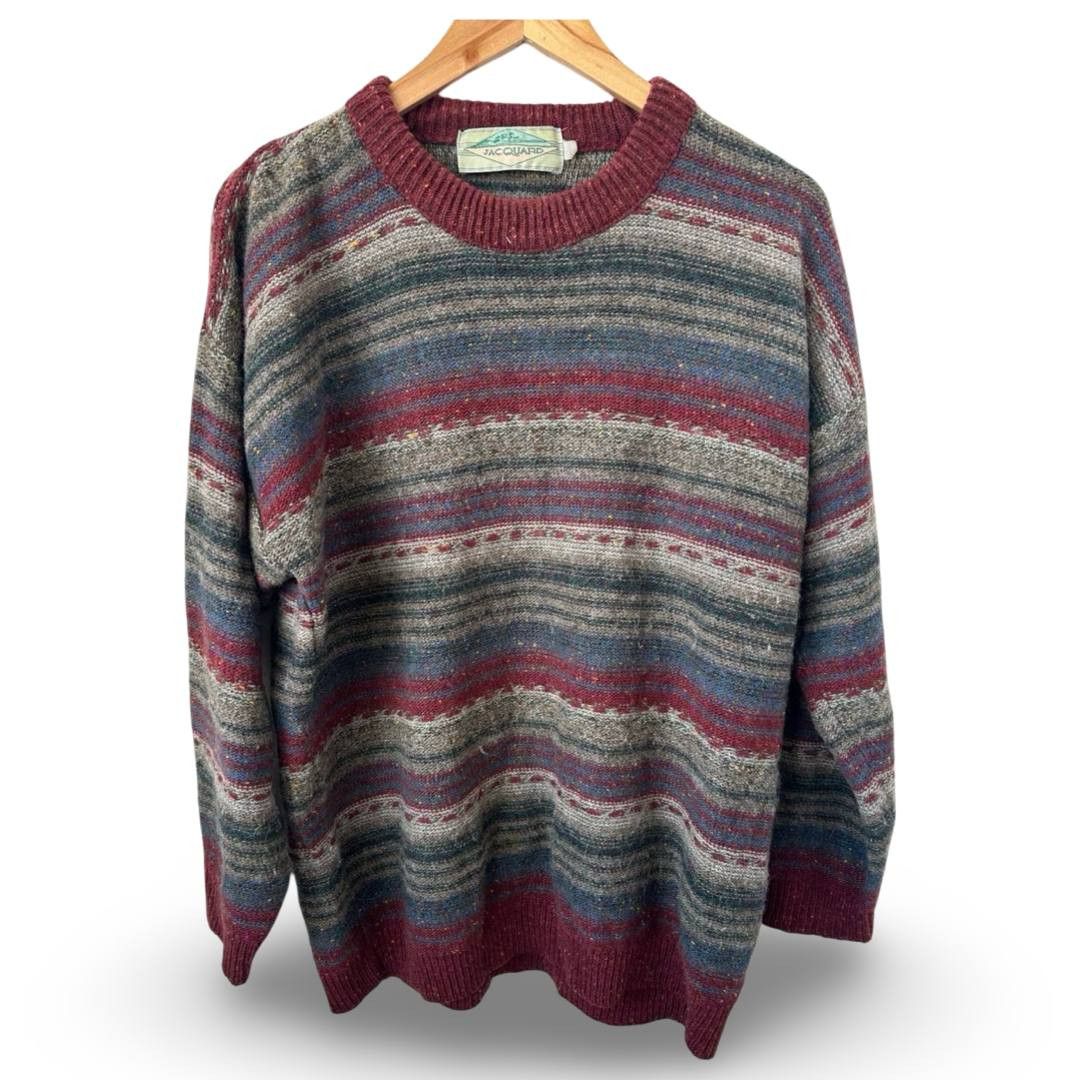 Vintage Jacquard coloured sweater #809 Size US L / EU 52-54 / 3 - 1 Thumbnail