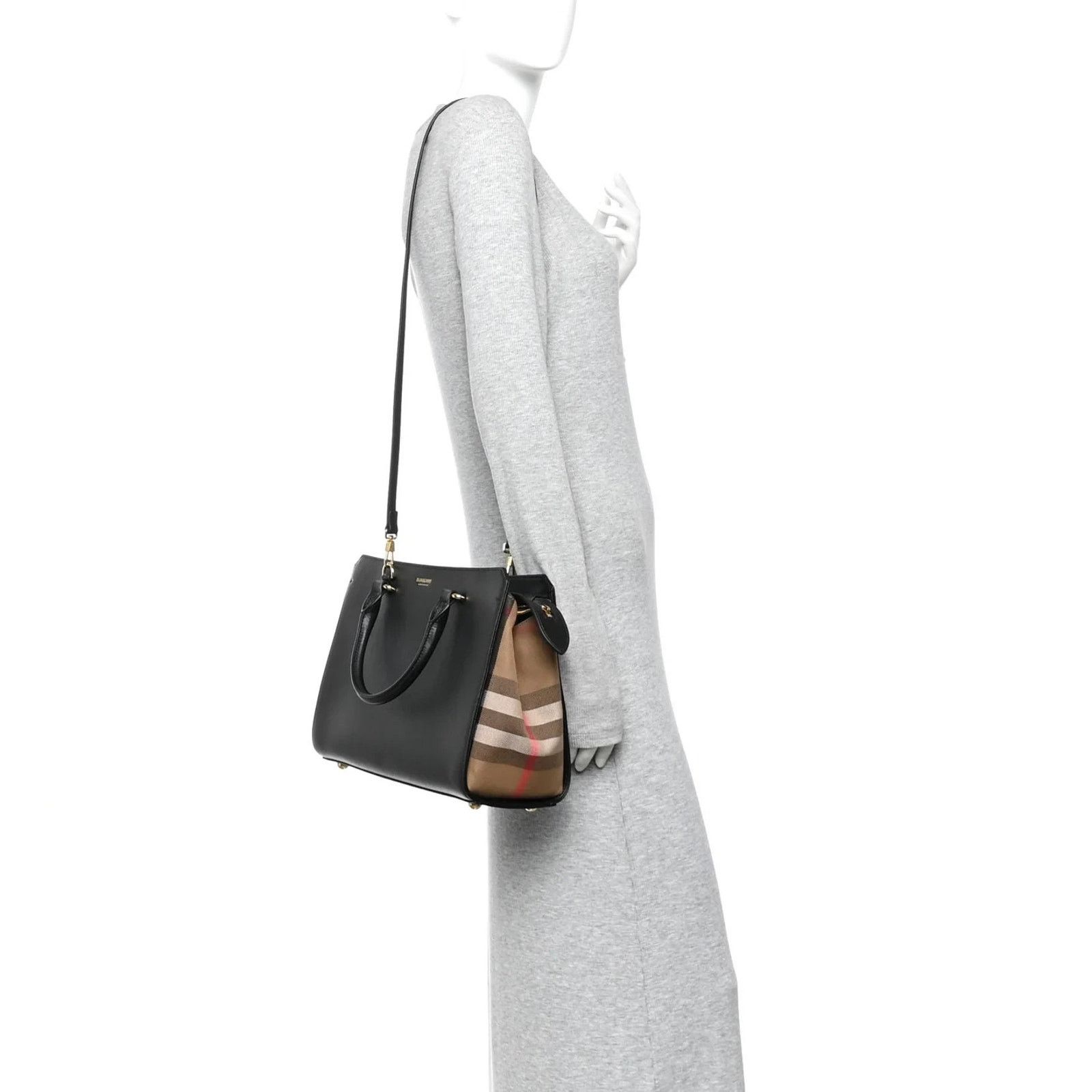 Burberry BURBERRY BANWELL BLACK LEATHER CHECK CANVAS HOULDER BAG $2K Size ONE SIZE - 9 Thumbnail