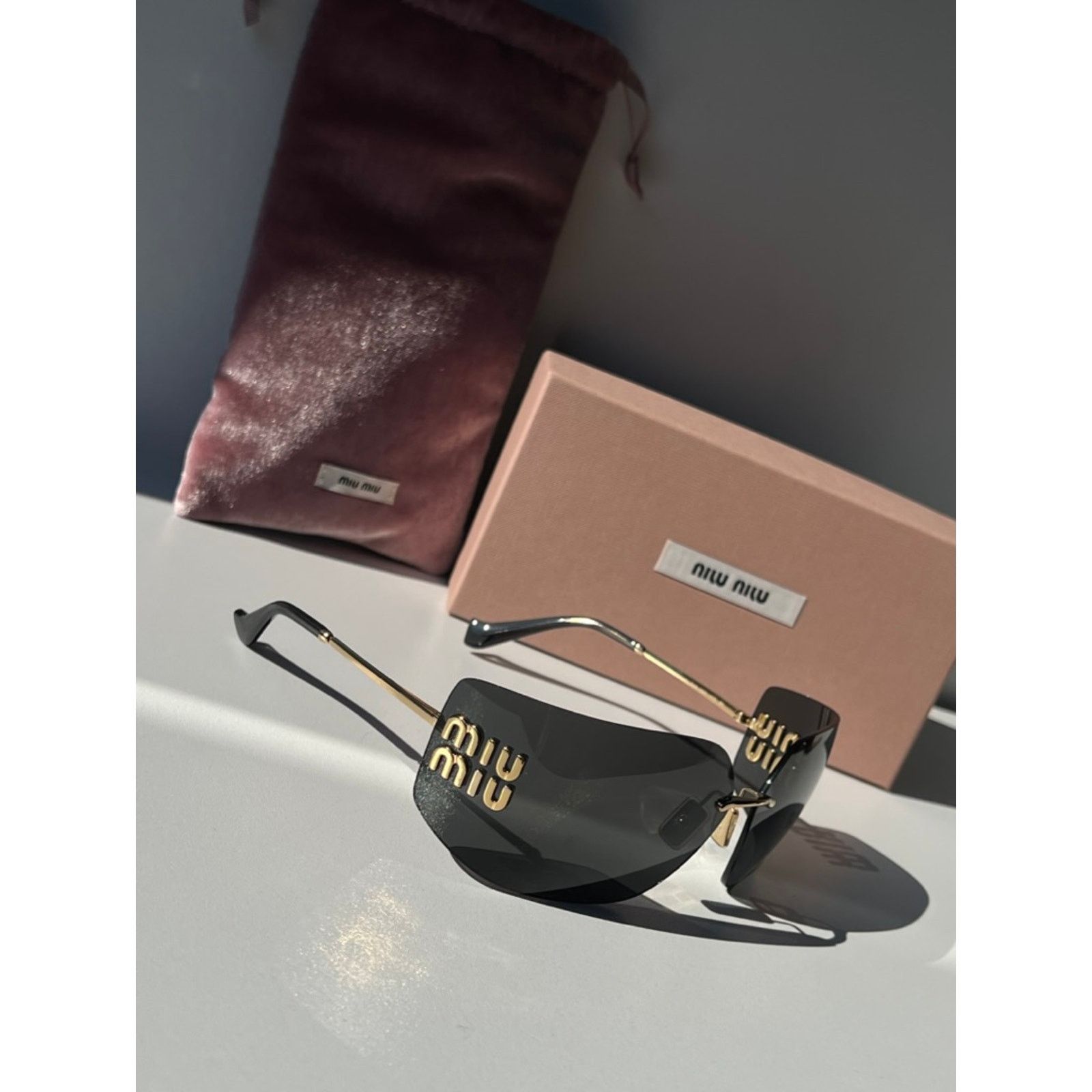 Miu Miu NEW Miu Miu MU54YS Dark Grey Shield Mask Sunglasses $610 Size ONE SIZE - 14 Thumbnail