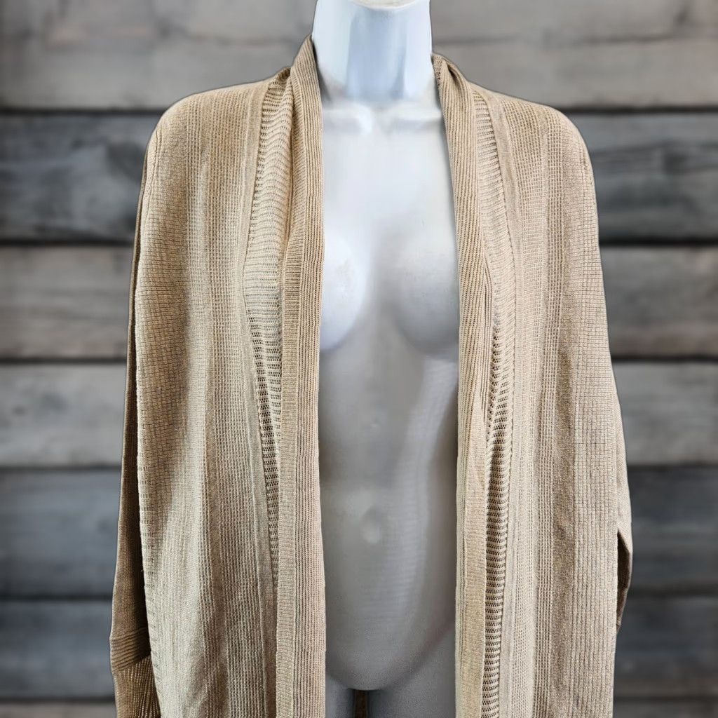 Vintage Foxcroft Cardigan Womens Size S Tan Open Front Long Sleeve Cotton Blend Shirt Womens, Open Front Cardigan, Foxcroft, Size S, Tan Brown Size S / US 4 / IT 40 - 1 Thumbnail