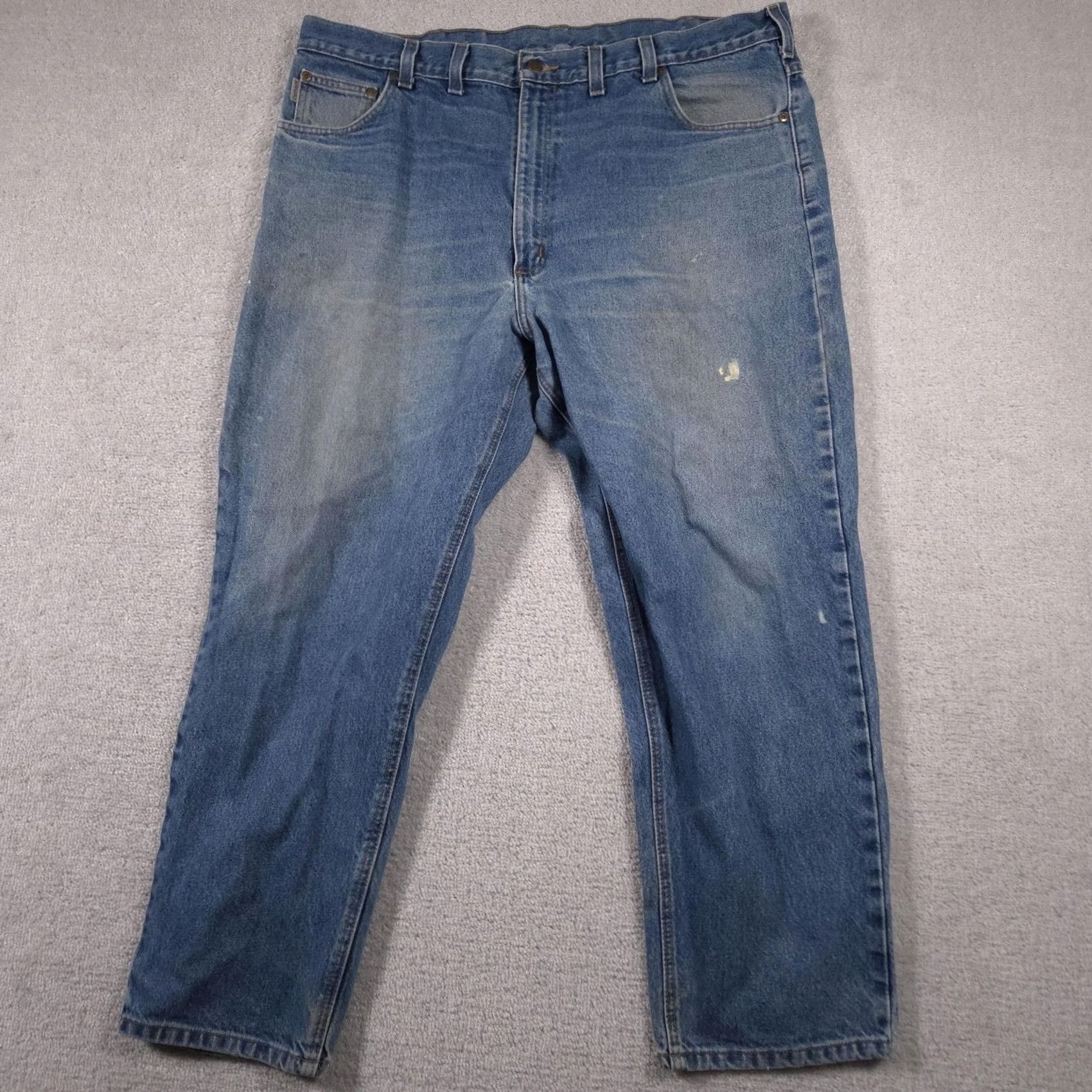 Carhartt VINTAGE Carhartt Jeans Mens 44x30 Blue Relaxed Fit B17 DST Denim Distressed Paint Stain Regular Men? Size US 44 / EU 60 - 2 Thumbnail