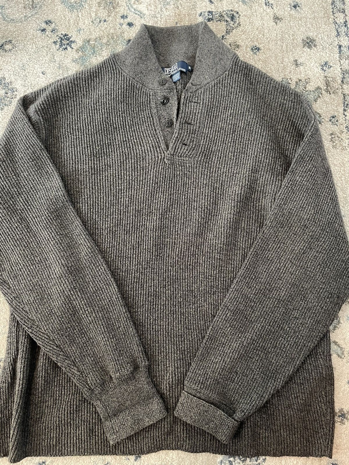 Polo Ralph Lauren × Vintage English Rib High Neck Henley Jumper Size US XL / EU 56 / 4 - 2 Thumbnail