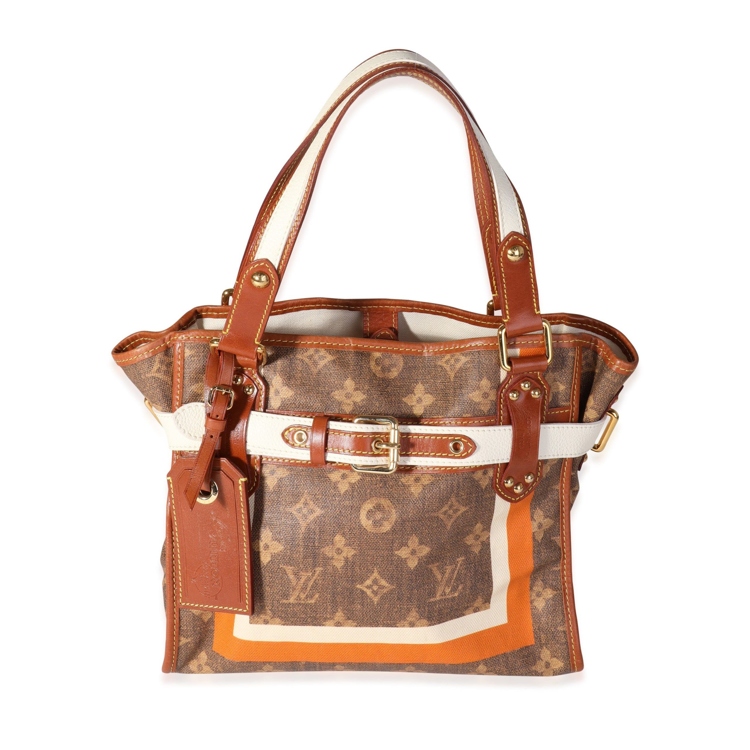 image of Louis Vuitton Limited Edition Monogram Tisse Rayures Pm Tote Bag in Brown, Women's
