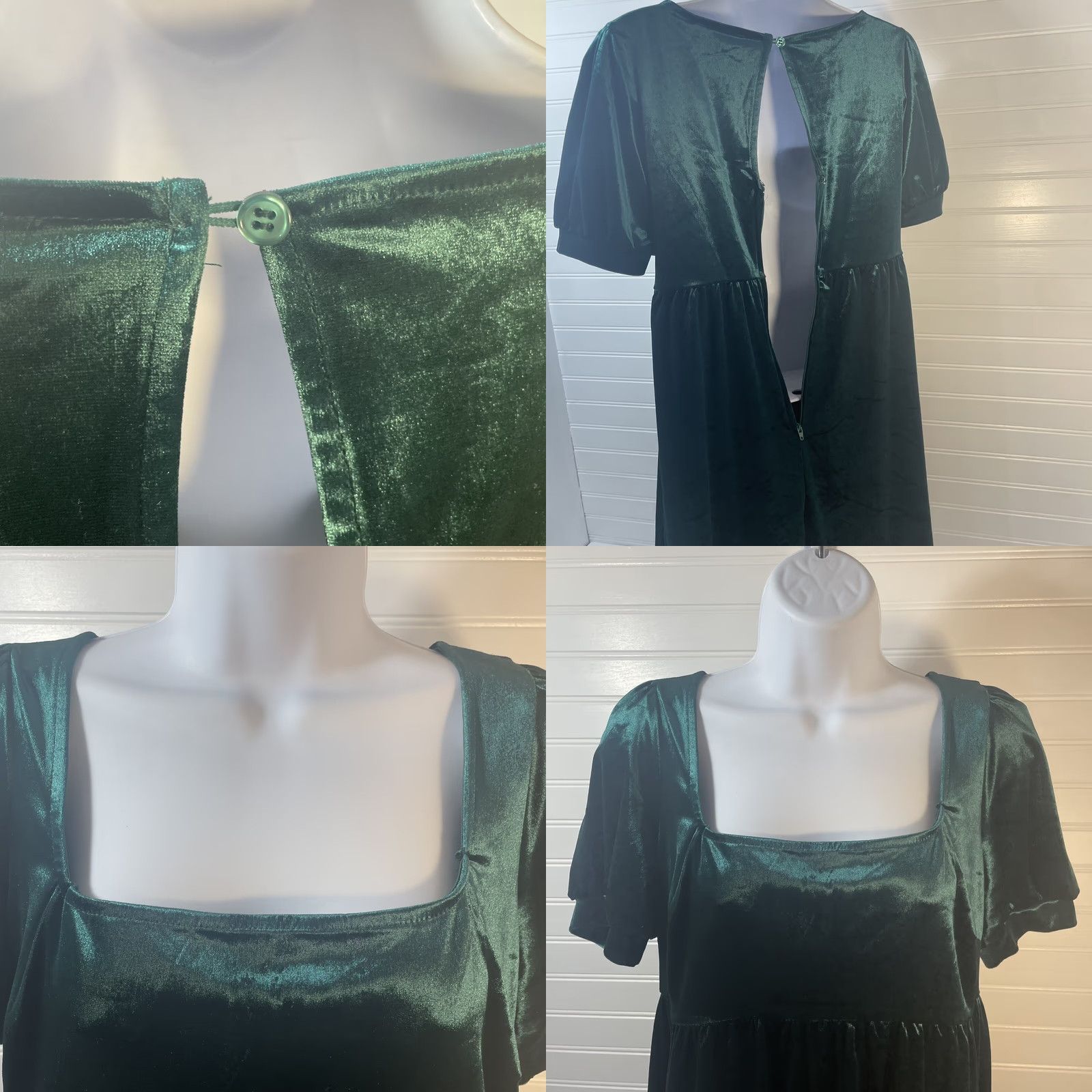 Vintage Trixxi Clothing Company Dress Women Medium Emerald Green Square Neck Zip Button Knit Polyester Spandex Shift Knee Length Short Sleeve Vintage No Size M / US 6-8 / IT 42-44 - 8 Thumbnail