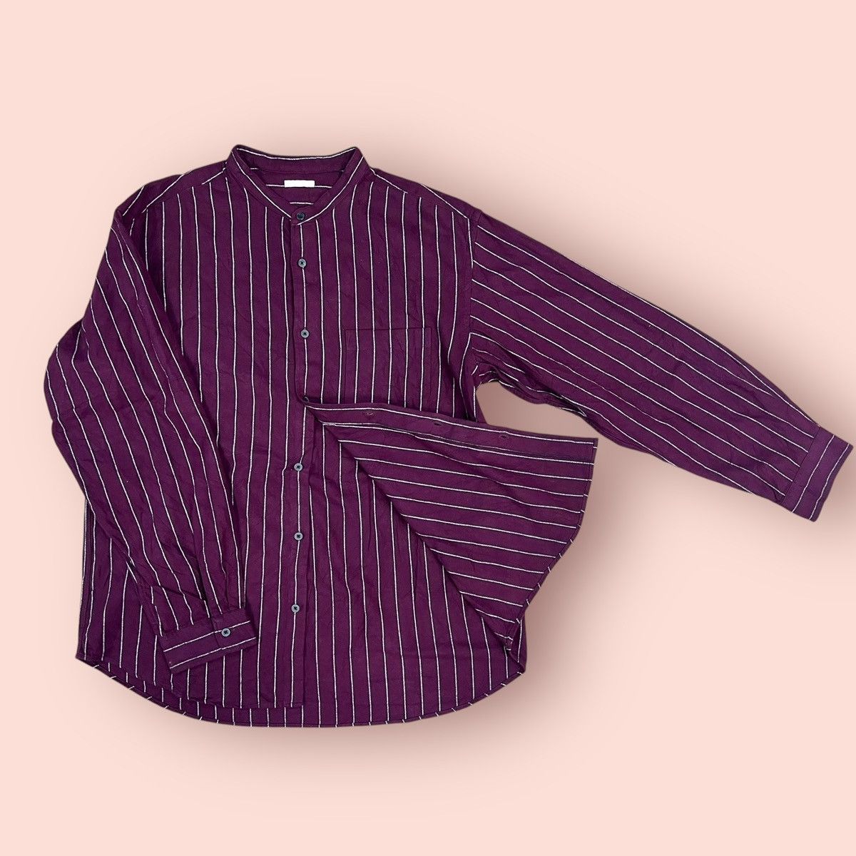 GU × Japanese Brand × Jun Takahashi VINTAGE GU PURPLE STRIPED SOFT FLANNEL STAND COLLAR Size US L / EU 52-54 / 3 - 8 Thumbnail