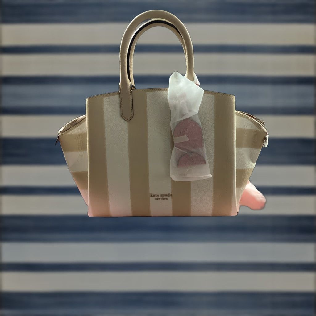 Vintage VINTAGE Kate Spade Avenue Awning Stripe Medium Satchel Warm Stone NWT Dust Bag Size ONE SIZE - 1 Thumbnail