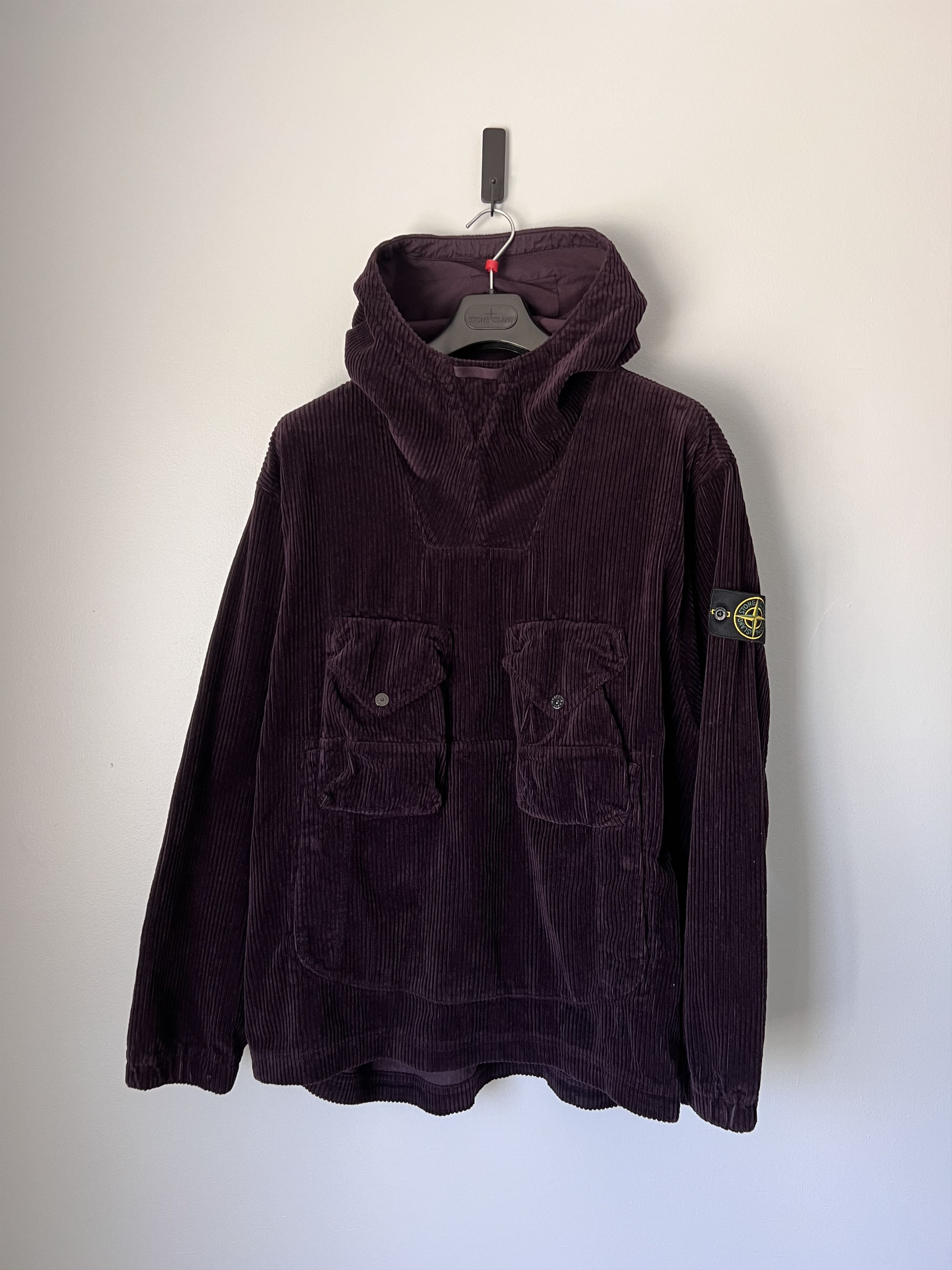 image of Stone Island Corduroy Pullover Overshirt In Dark Burgundy, Men's (Size 2XL)