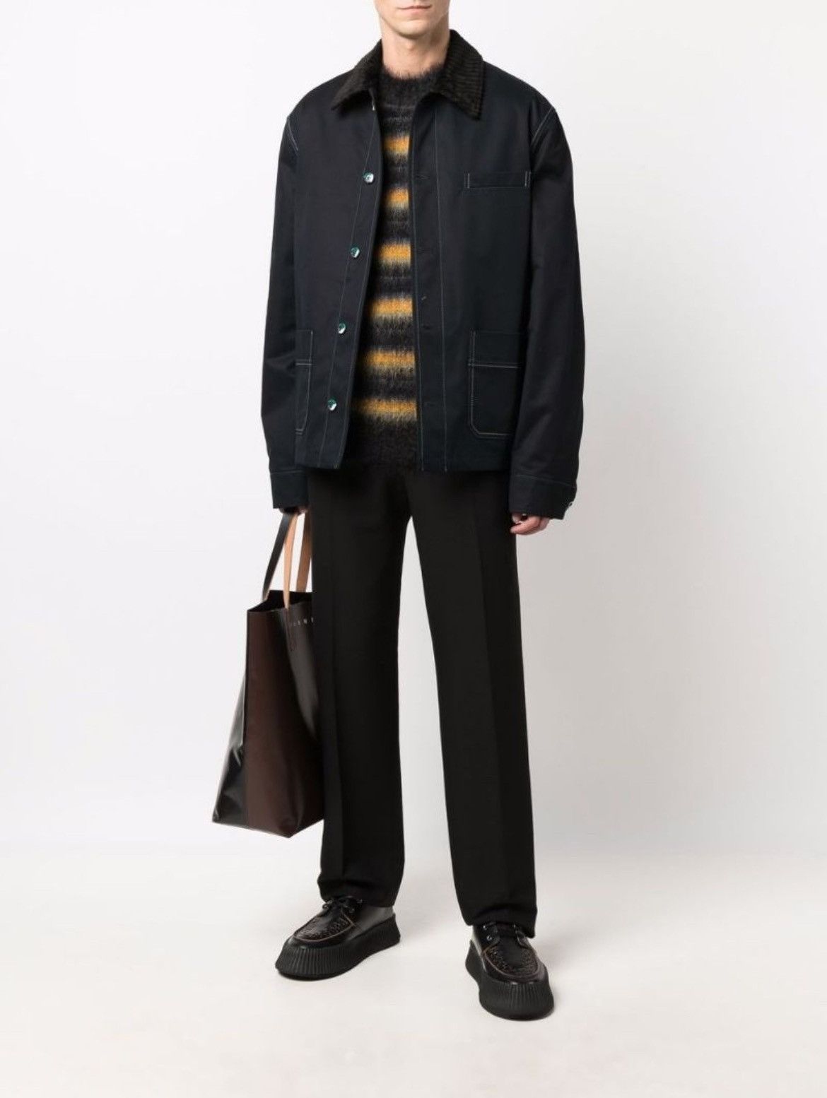 image of New With Tags Marni Stitch Detail Shirt Jacket Navy 50, Men's (Size Medium)
