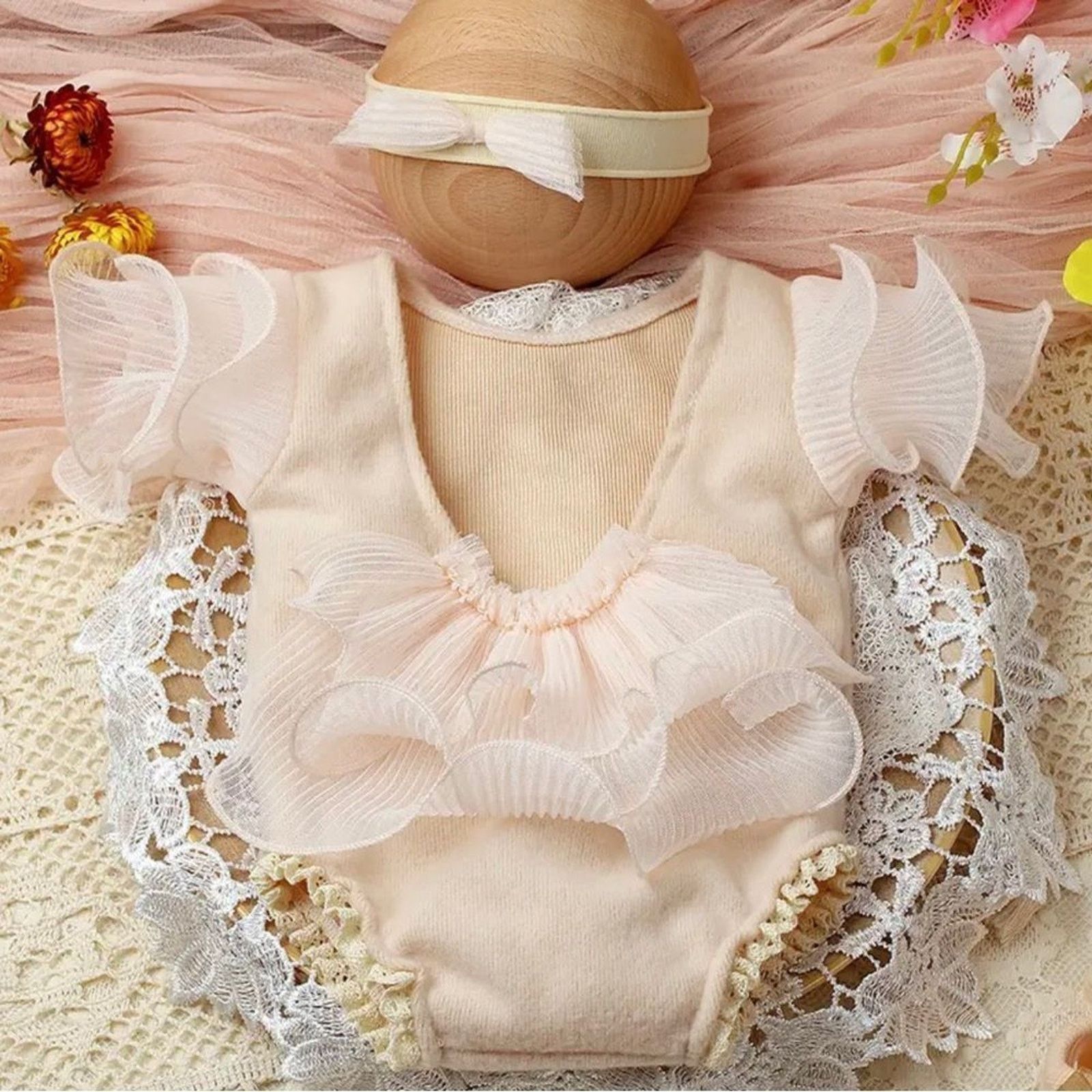 Other Newborn Photography Lace Romper Bow Headband Set Baby Girl Size ONE SIZE - 3 Thumbnail