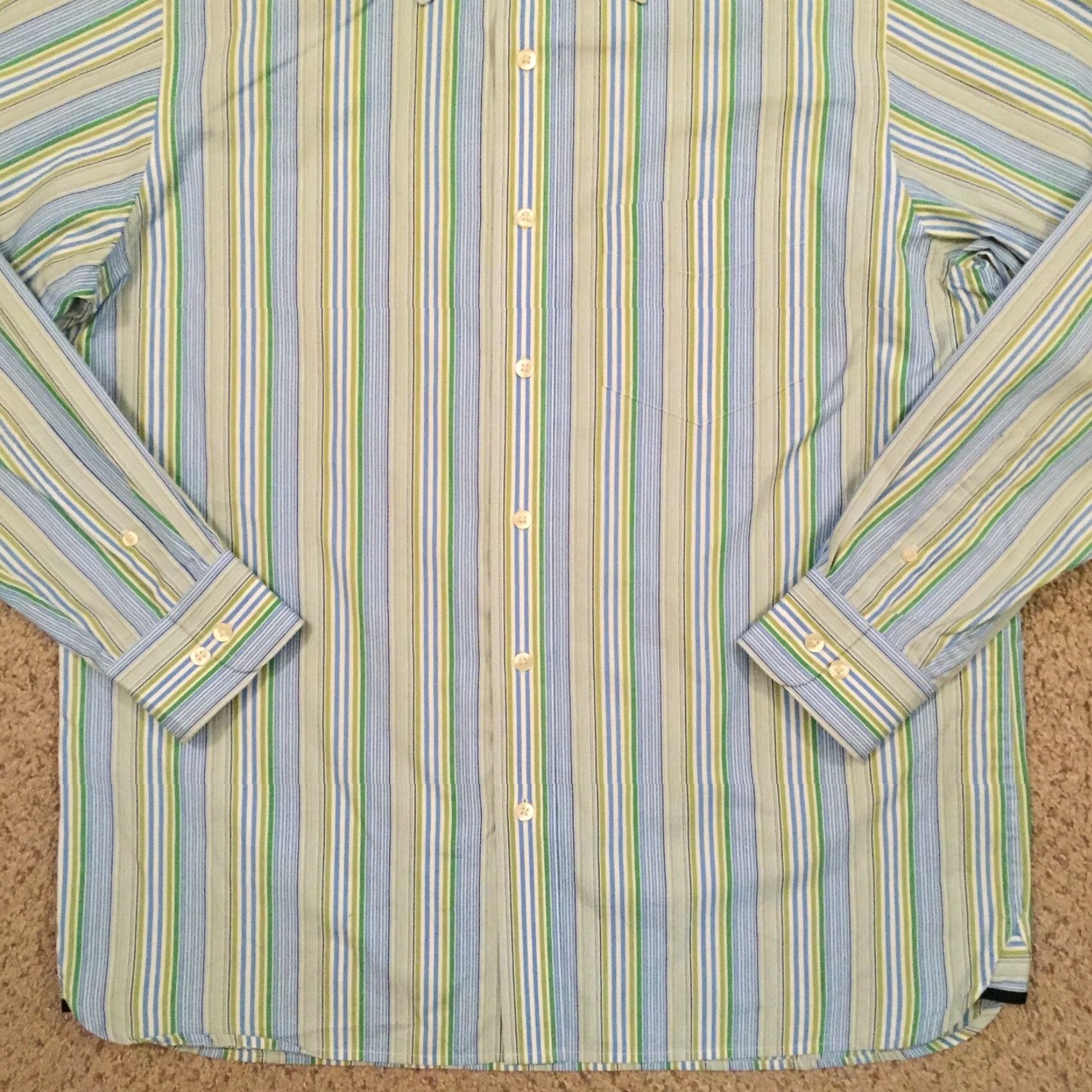Gap Gap Button-Up Shirt Men M Blue Green Striped Long Sleeve Collared Nylon? (note: incorrect) Size US M / EU 48-50 / 2 - 4 Thumbnail