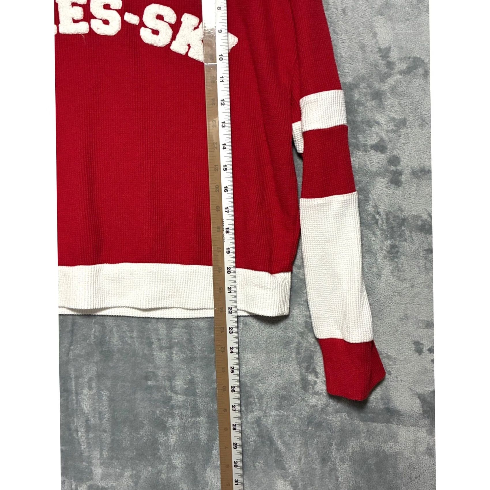 Vintage Apres Ski Thermal Sweatshirt Red White Waffle Knit Varsity Stripe Women's Large Size L / US 10 / IT 46 - 7 Thumbnail