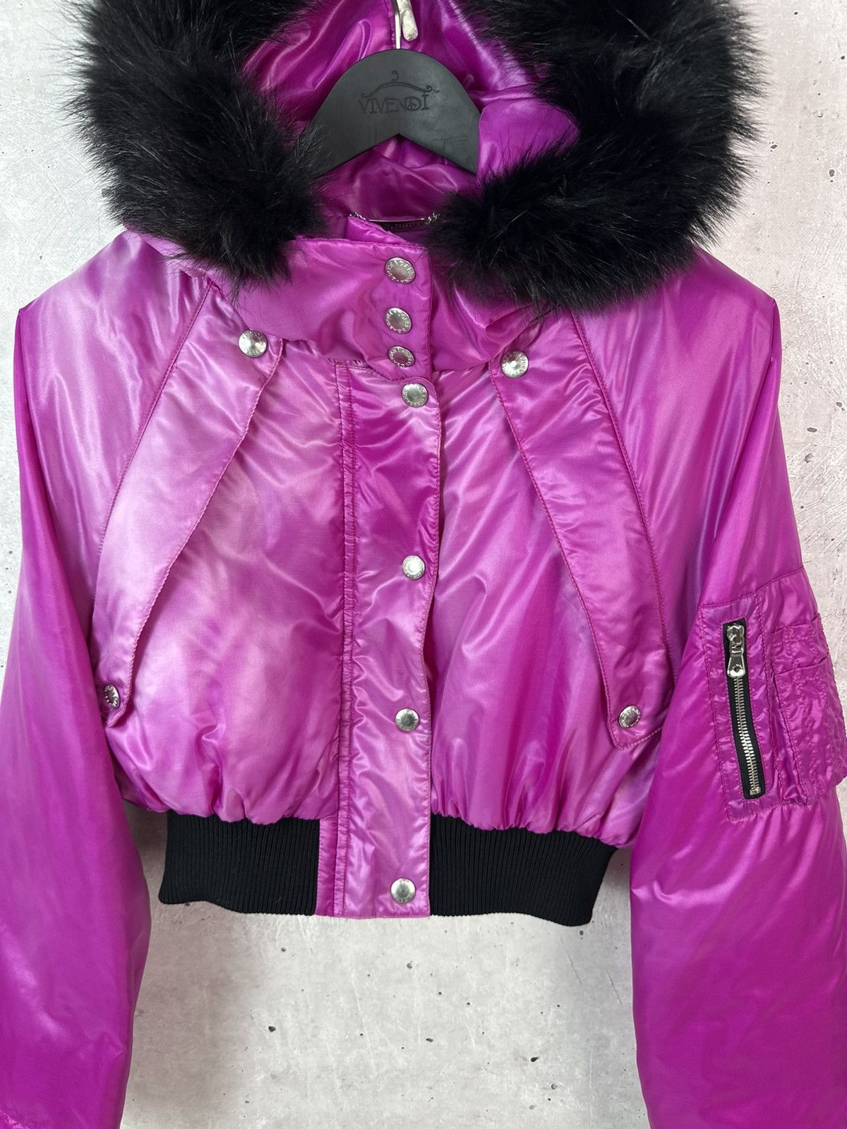 Dolce & Gabbana Dolce & Gabbana Fuchsia Cropped Hooded Raccoon Trim Jacket Size US XS / EU 42 / 0 - 4 Thumbnail