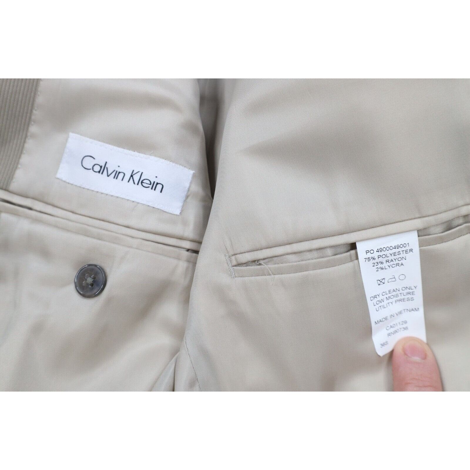 Calvin Klein Calvin Klein Pinstripe 2 Piece Suit Wedding Khaki Tan Size 36S - 5 Thumbnail