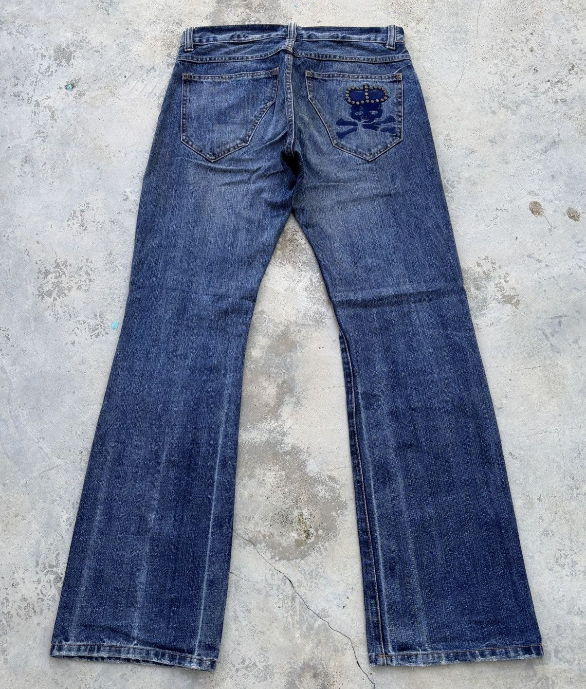 Vintage Skulls Ripped Japanese Denim Flare Jeans PPFM style