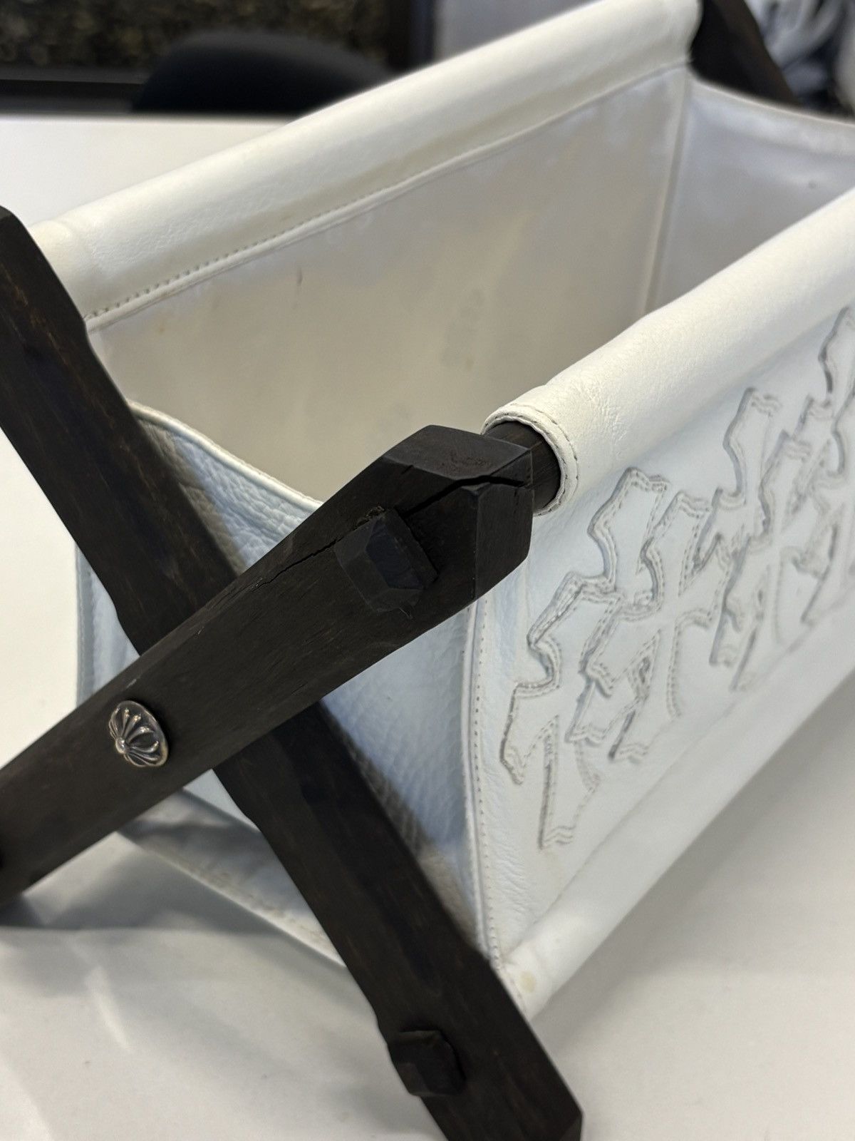 Chrome Hearts Ebony Wood & white leather rack with full cross patches Size ONE SIZE - 9 Thumbnail