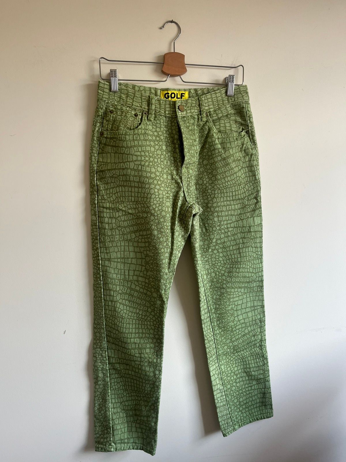 Pre-owned Golf Le Fleur X Golf Wang Aw18 Golf Wang Green Alligator Print Script Jeans In Multicolor
