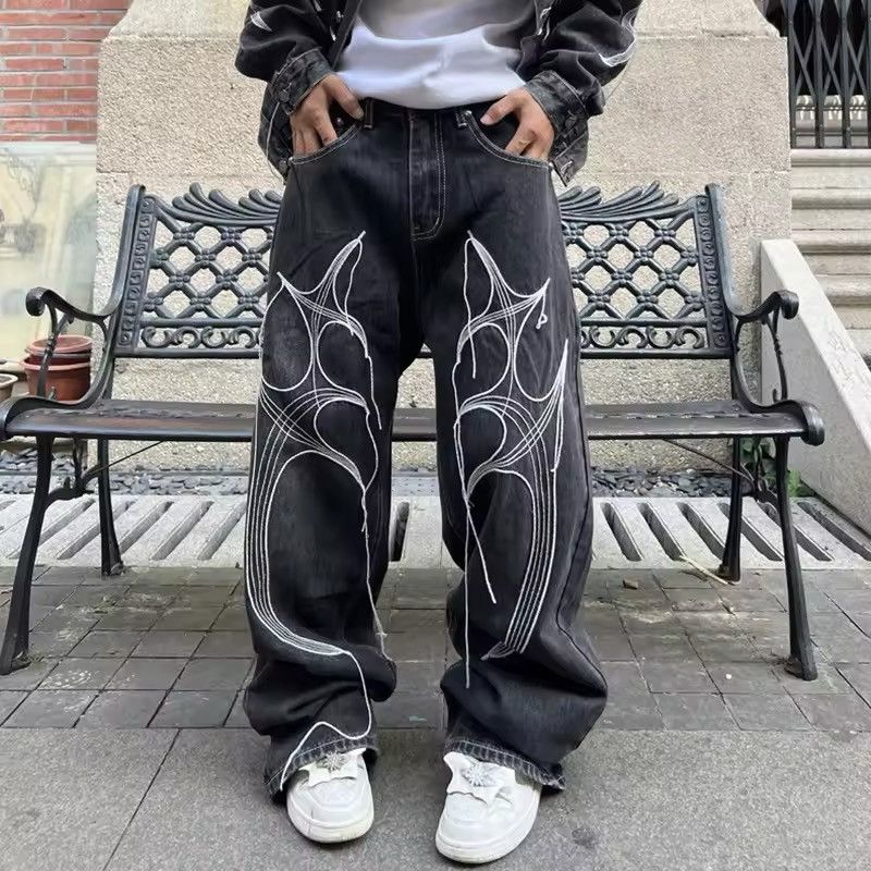 Vintage Embroidery String Stacked Black Jeans Size US 34 / EU 50 - 1 Thumbnail