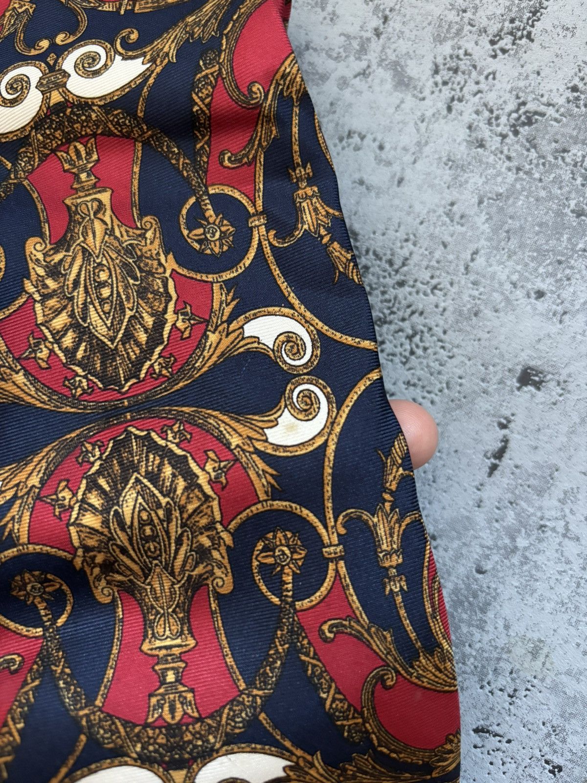 Balmain × Vintage Pierre Balmain Vintage Tie Silk Burgundy Blue Size ONE SIZE - 6 Thumbnail