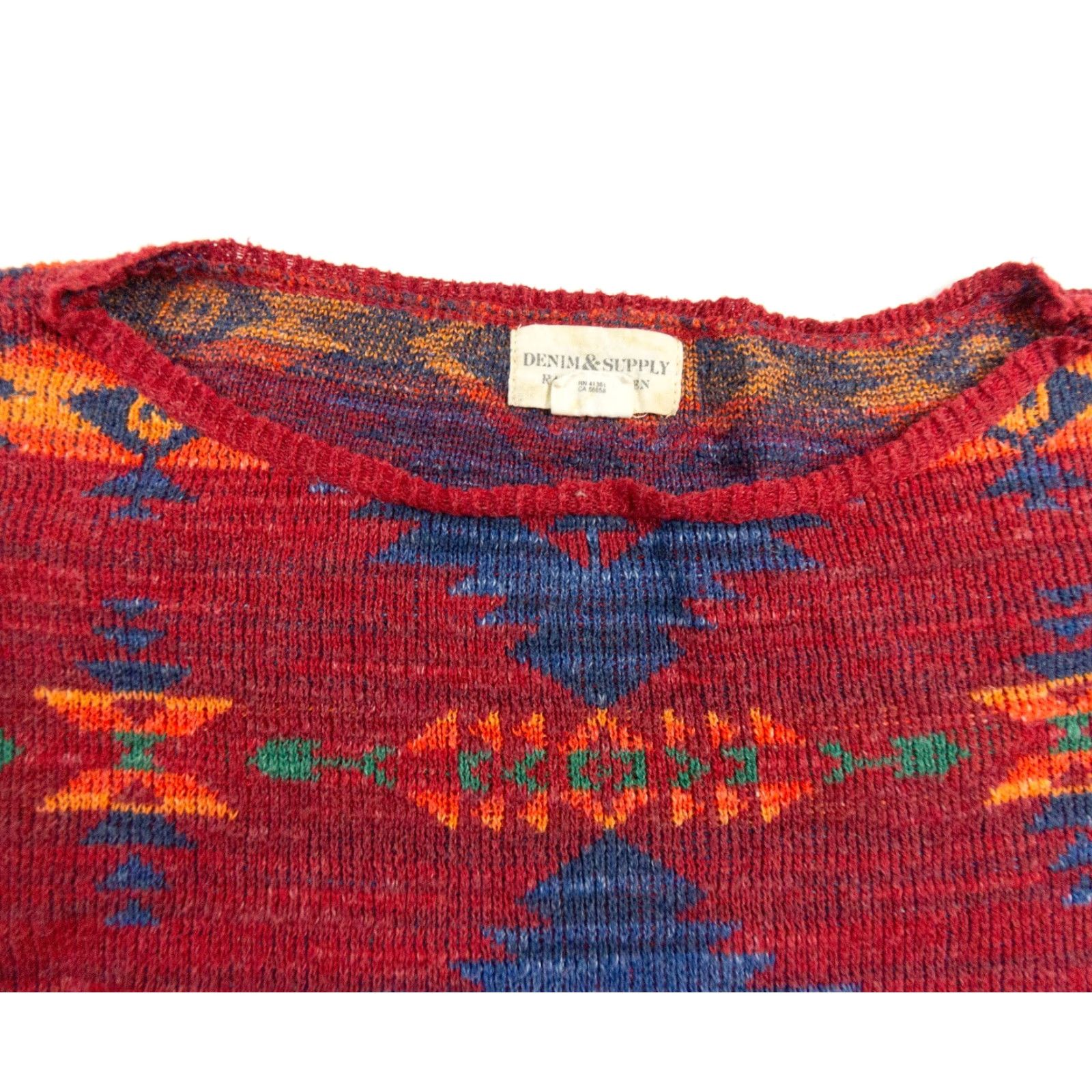 Vintage VINTAGE Ralph Lauren Denim & Supply Women's Sweater Pullover All Seasons Red Small Knit Crossbody Native Aztec Southwestern 90s Size S / US 4 / IT 40 - 2 Thumbnail