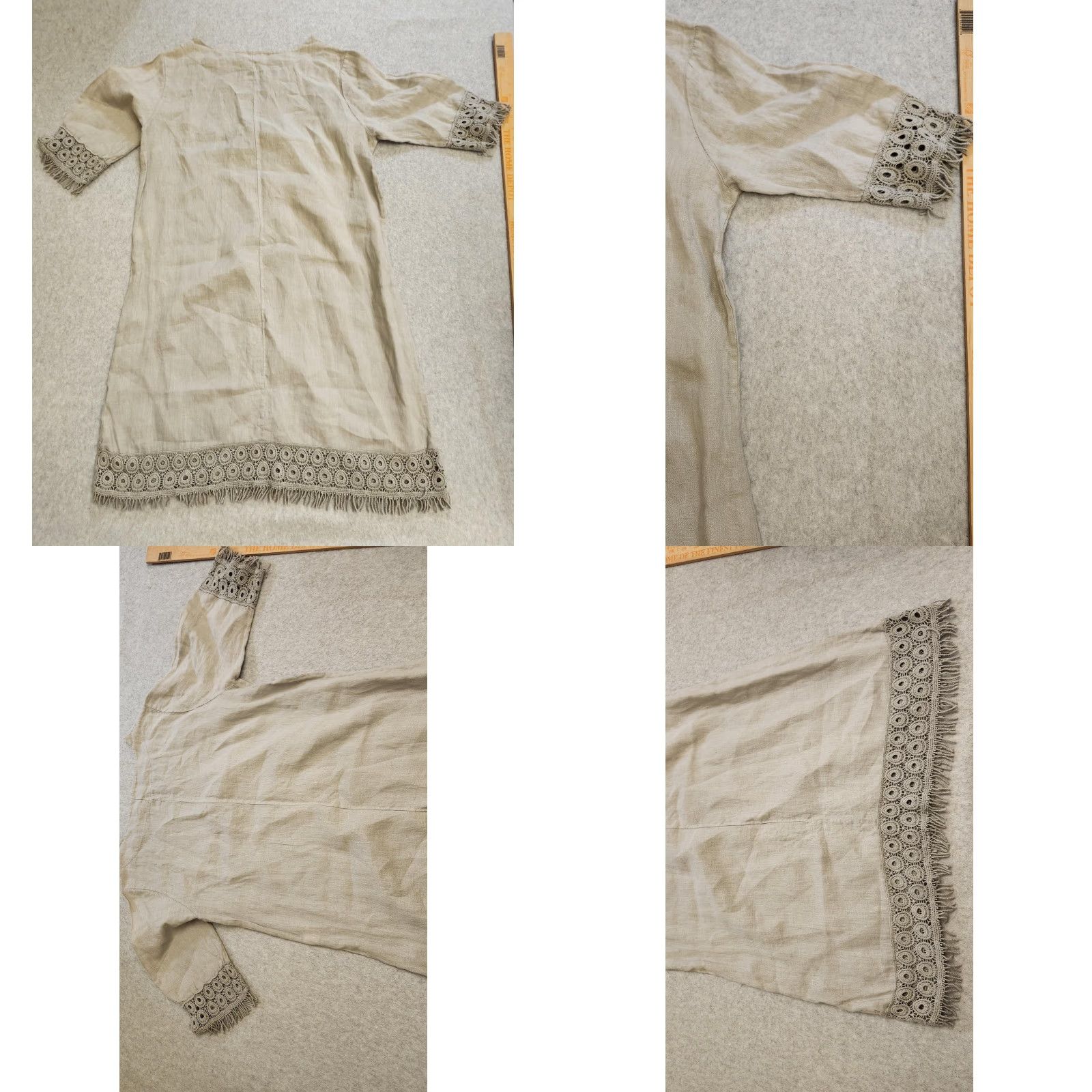 Vintage Alessia Pacini Tunic Dress Womens Small Beige Linen Crochet Fringe Made in Italy Size S / US 4 / IT 40 - 9 Thumbnail