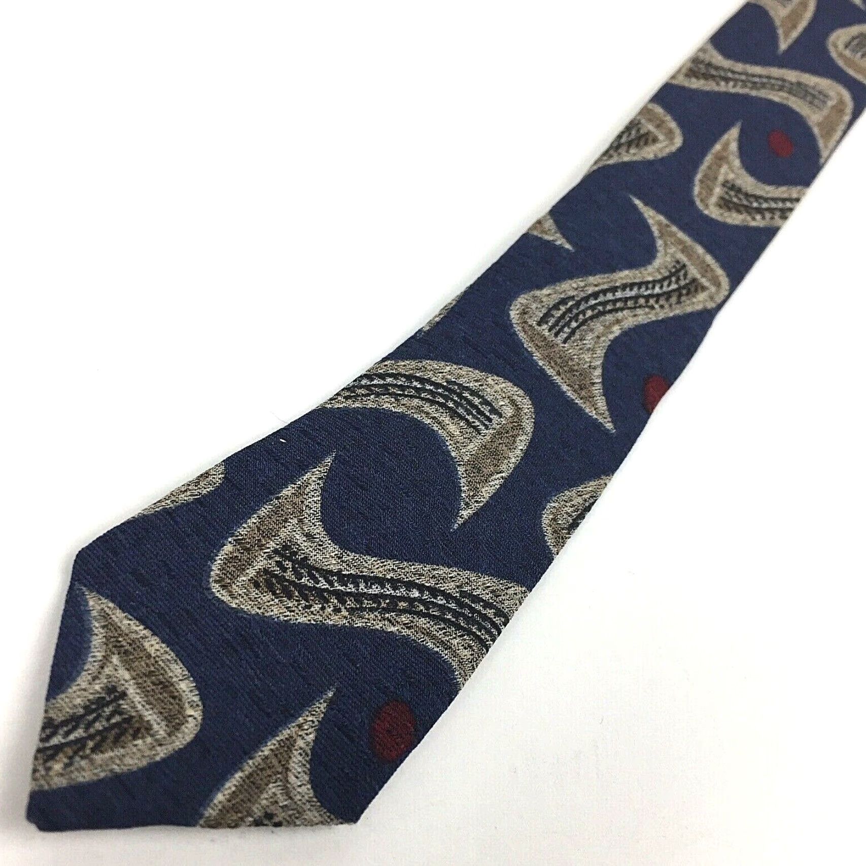 Vintage Gitman Brothers Thos David Necktie Blue Silk Hand Made Geometric Abstract Tie Men Short Length 58" width 4" Size ONE SIZE - 5 Thumbnail